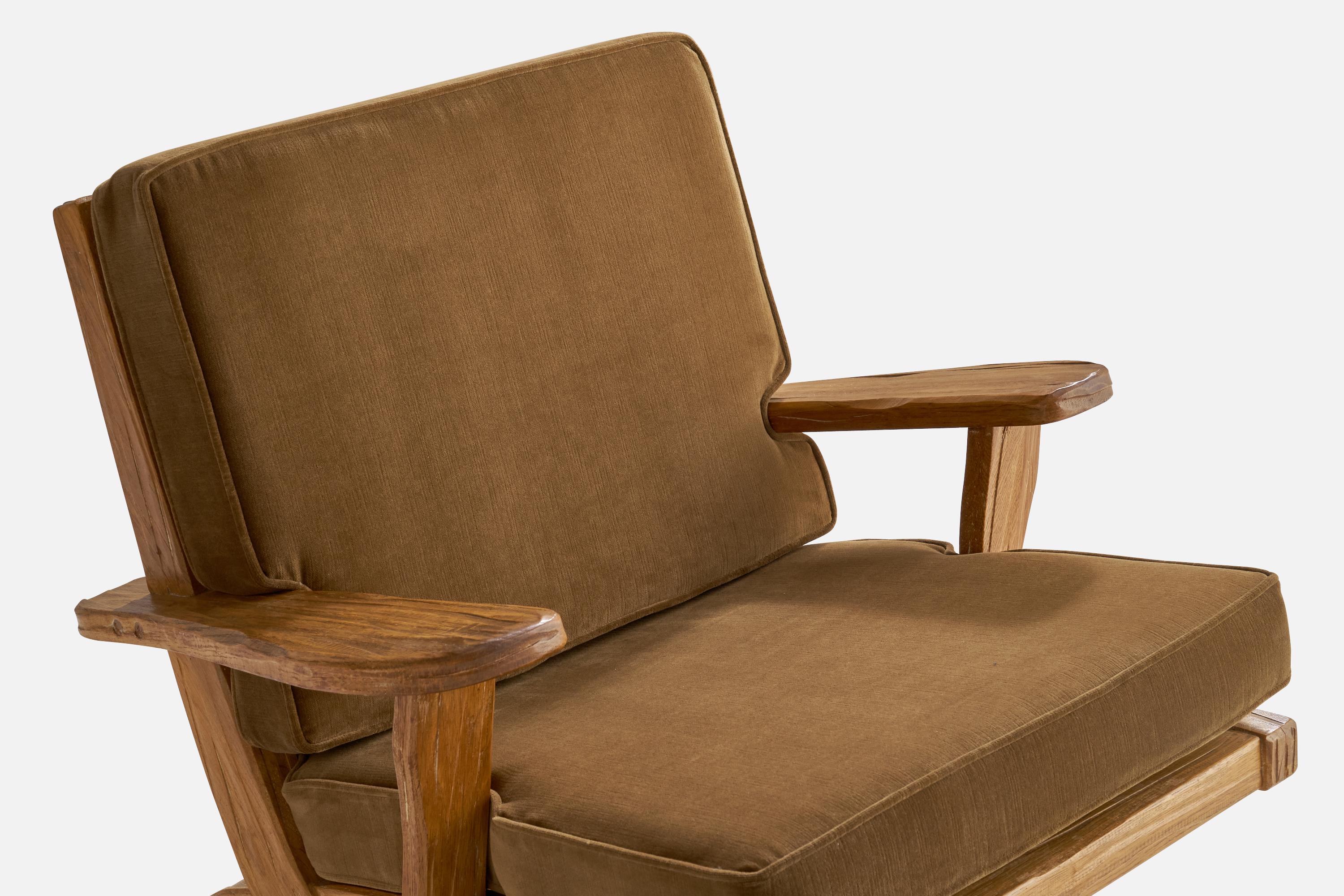 Mid-20th Century A. Brandt Ranch Oak, Lounge Chair, Velvet, Oak, USA, 1950s