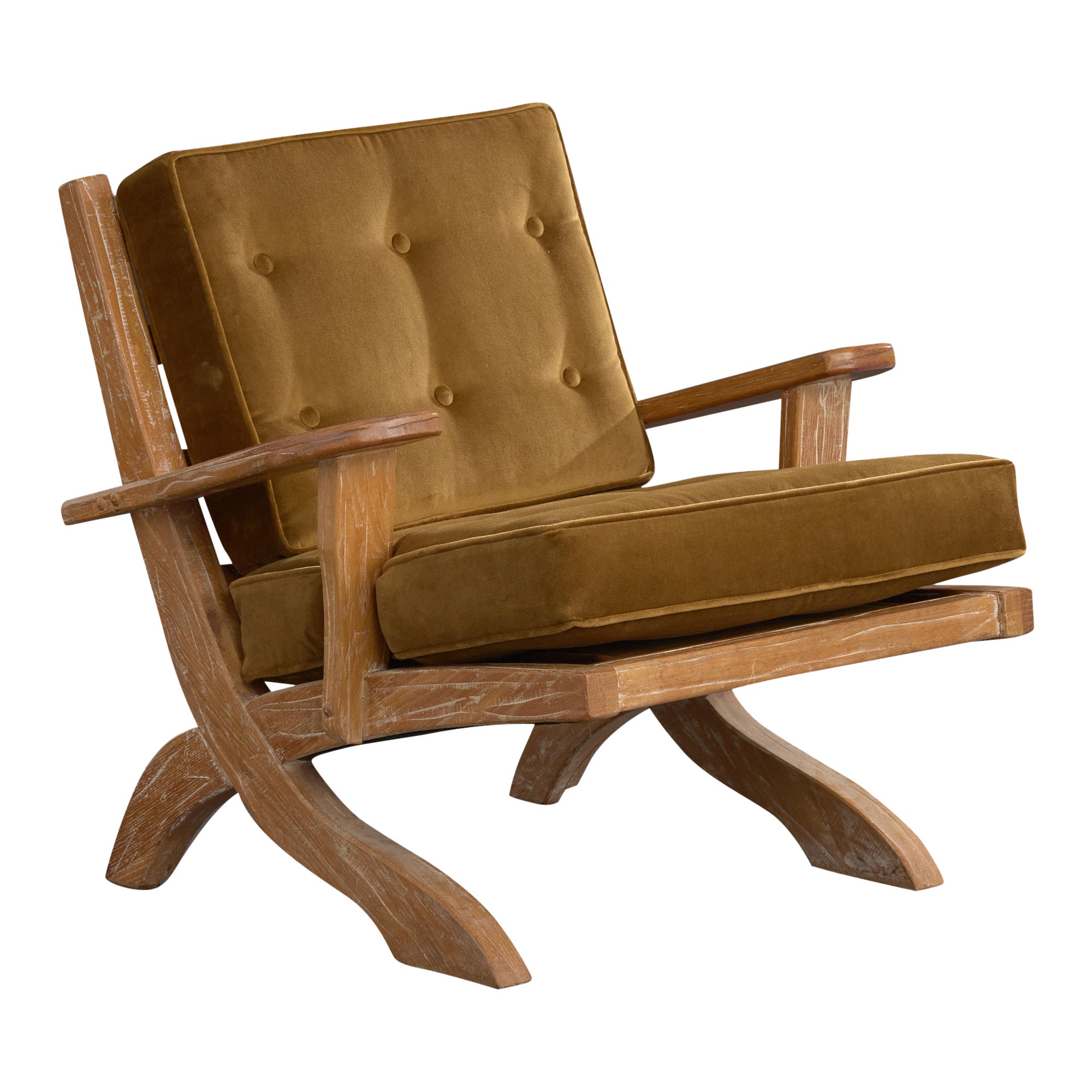 A. Brandt Ranch Oak, Lounge Chair, Velvet, Oak, USA, 1950s For Sale