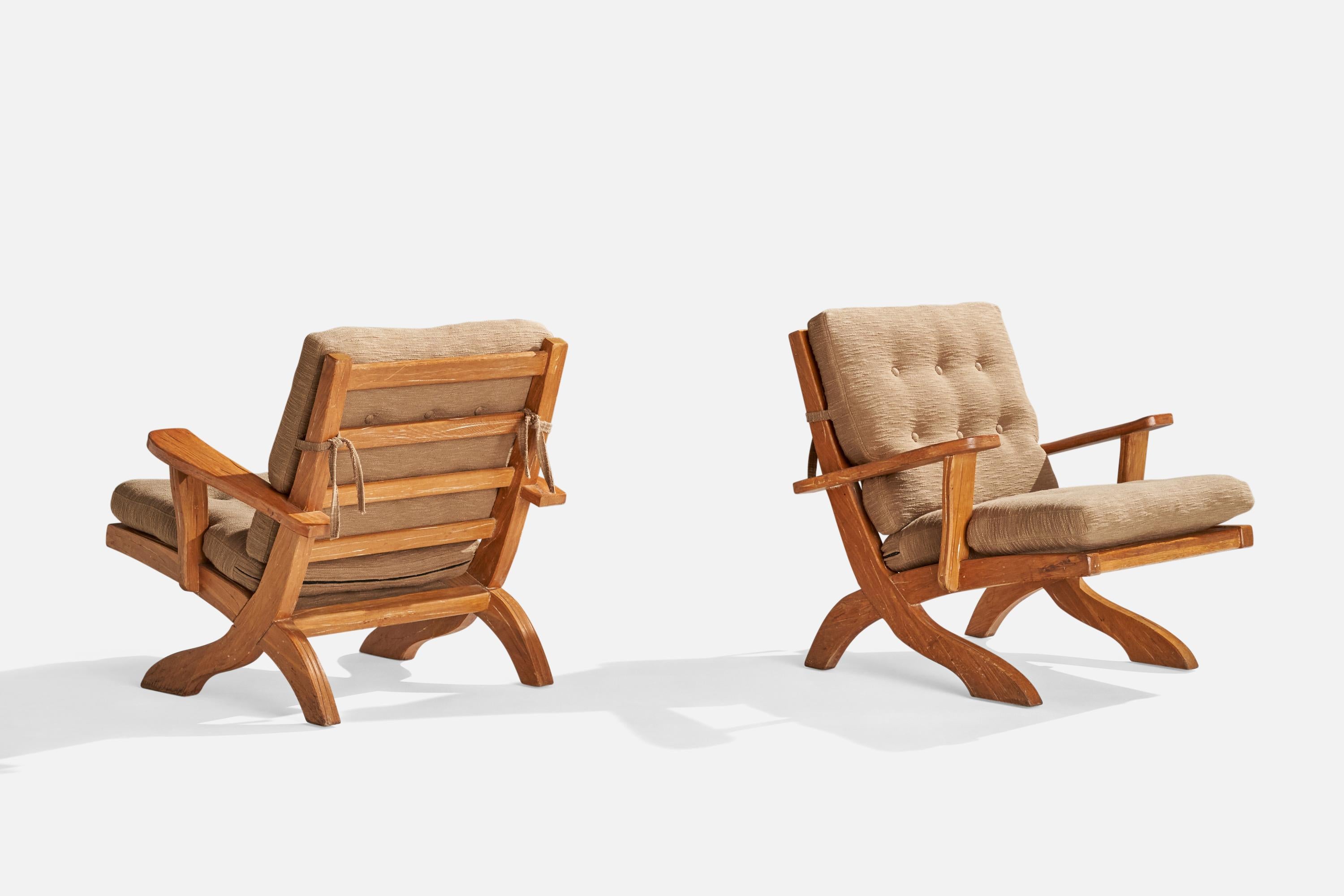 Mid-Century Modern A. Brandt Ranch Oak, Lounge Chairs, Fabric, Oak, USA, 1950s For Sale