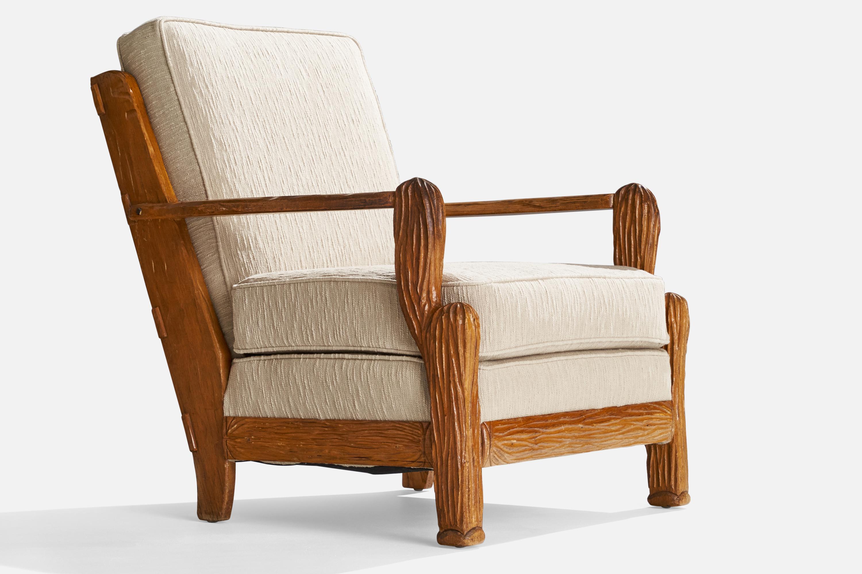Mid-20th Century A. Brandt Ranch Oak, Lounge Chairs Fabric, Oak, USA, 1950s For Sale