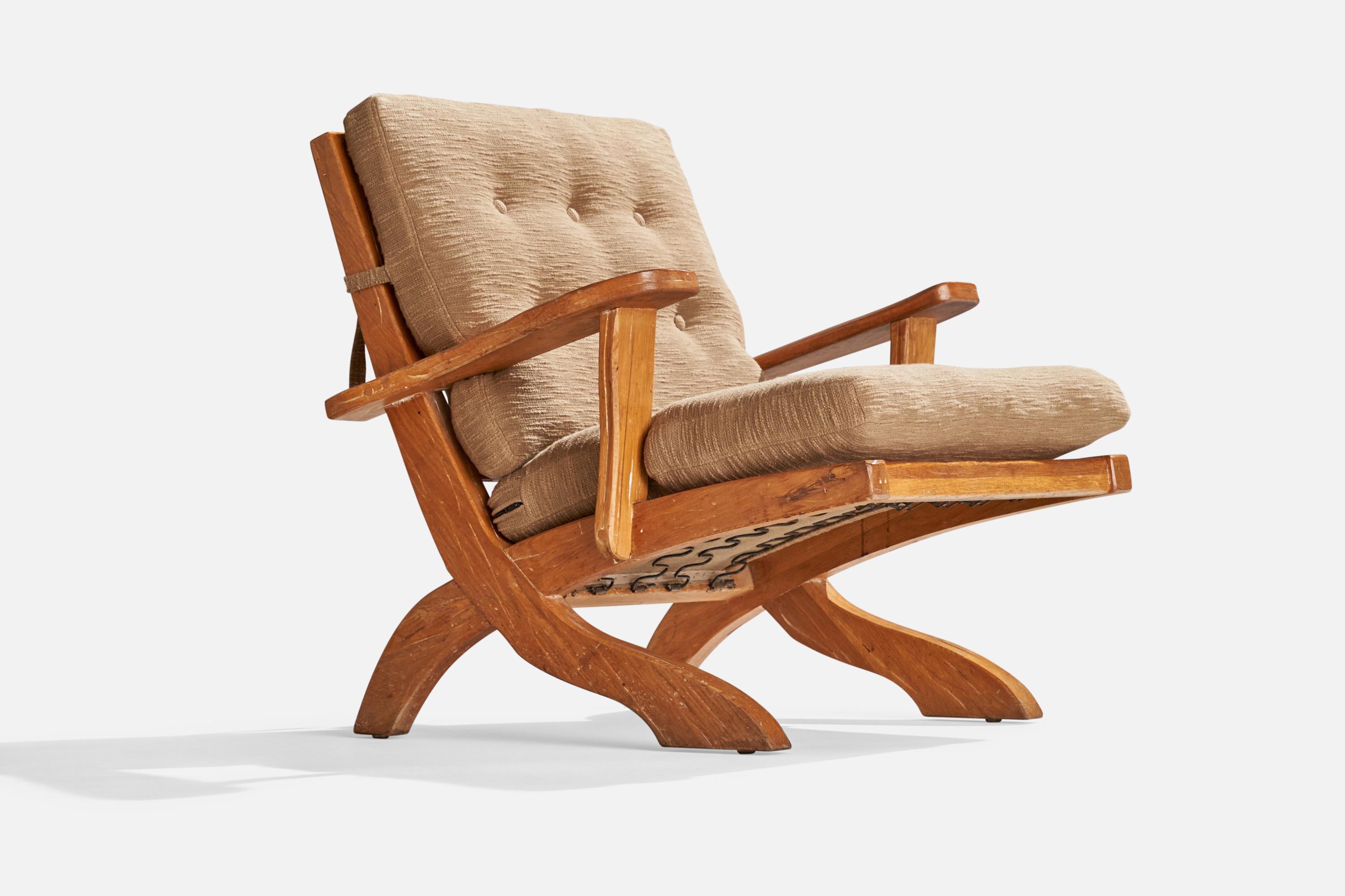 A. Brandt Ranch Oak, Lounge Chairs, Fabric, Oak, USA, 1950s For Sale 1