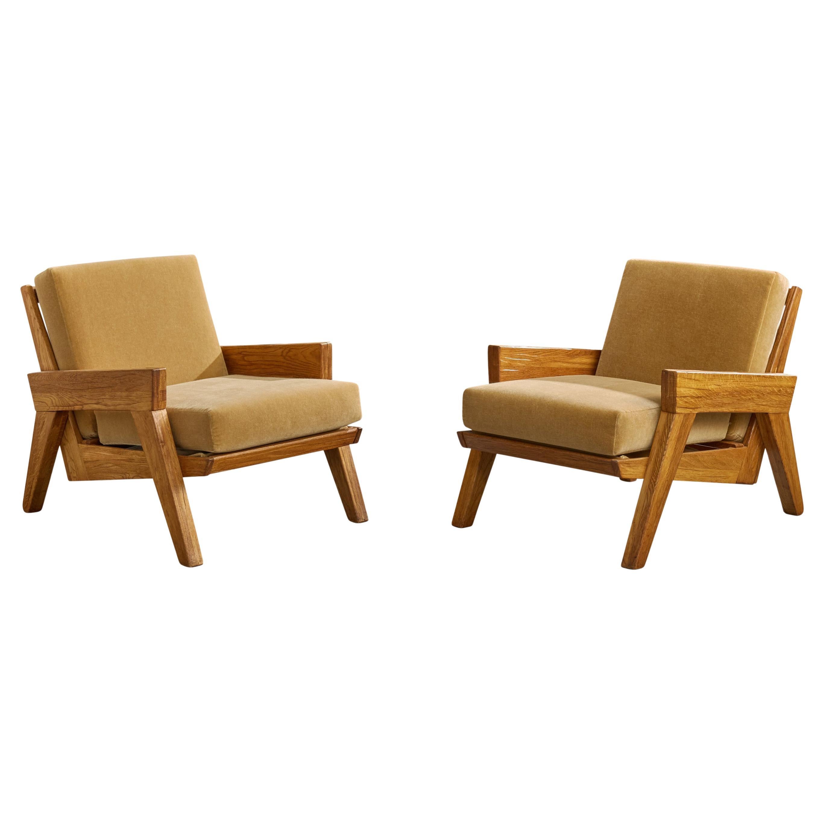 A. Brandt Ranch Oak, Lounge Chairs, Mohair, Oak, USA, 1950s