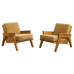 A. Brandt Ranch Oak, Lounge Chairs, Mohair, Oak, USA, 1950s