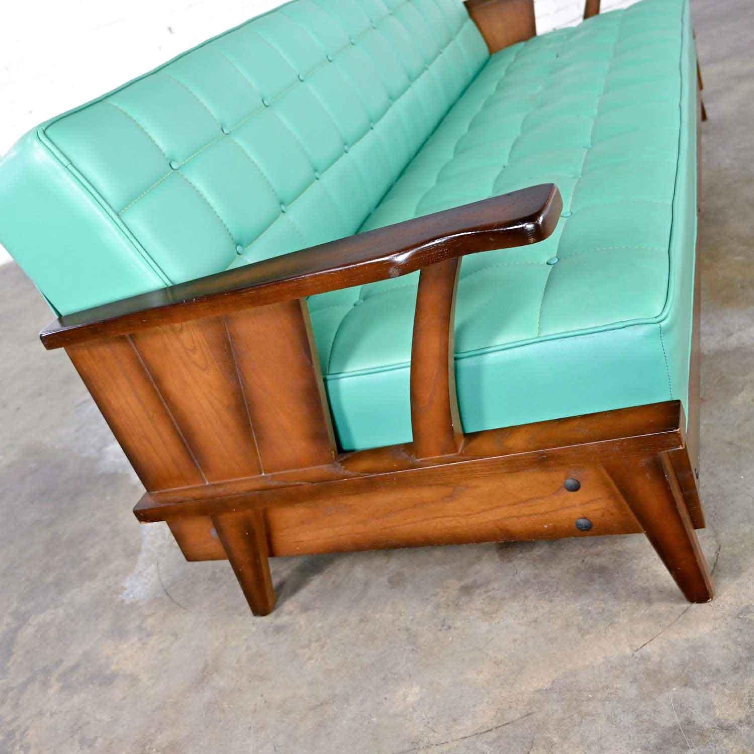 Brandt Ranch Oak Style Turquoise Vinyl Convertible Sofa Daybed by Economy Furn 2