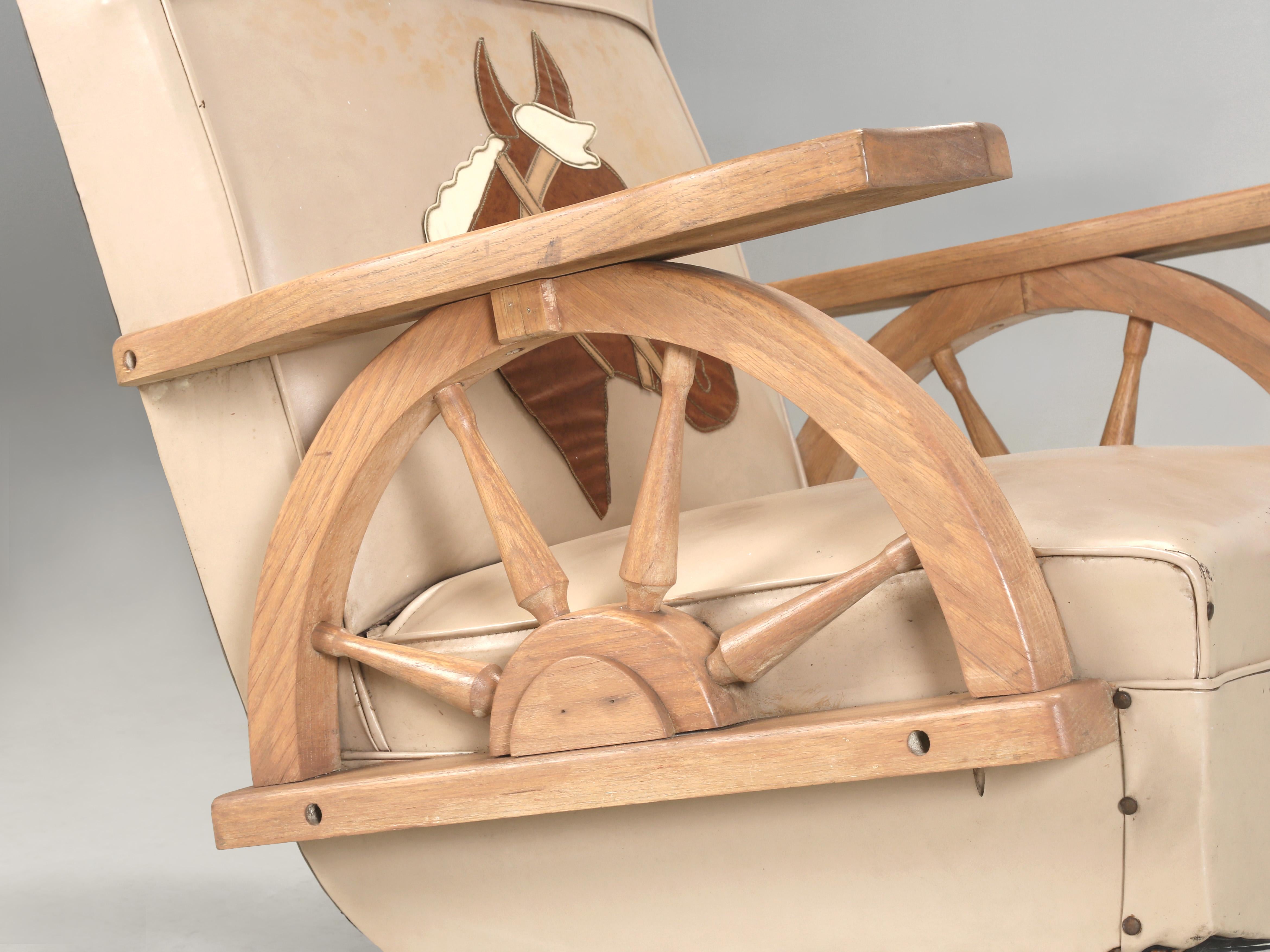 A. Brandt Ranch Oak Swivel Rocking Chair in Original Western Cowboy Upholstery For Sale 4