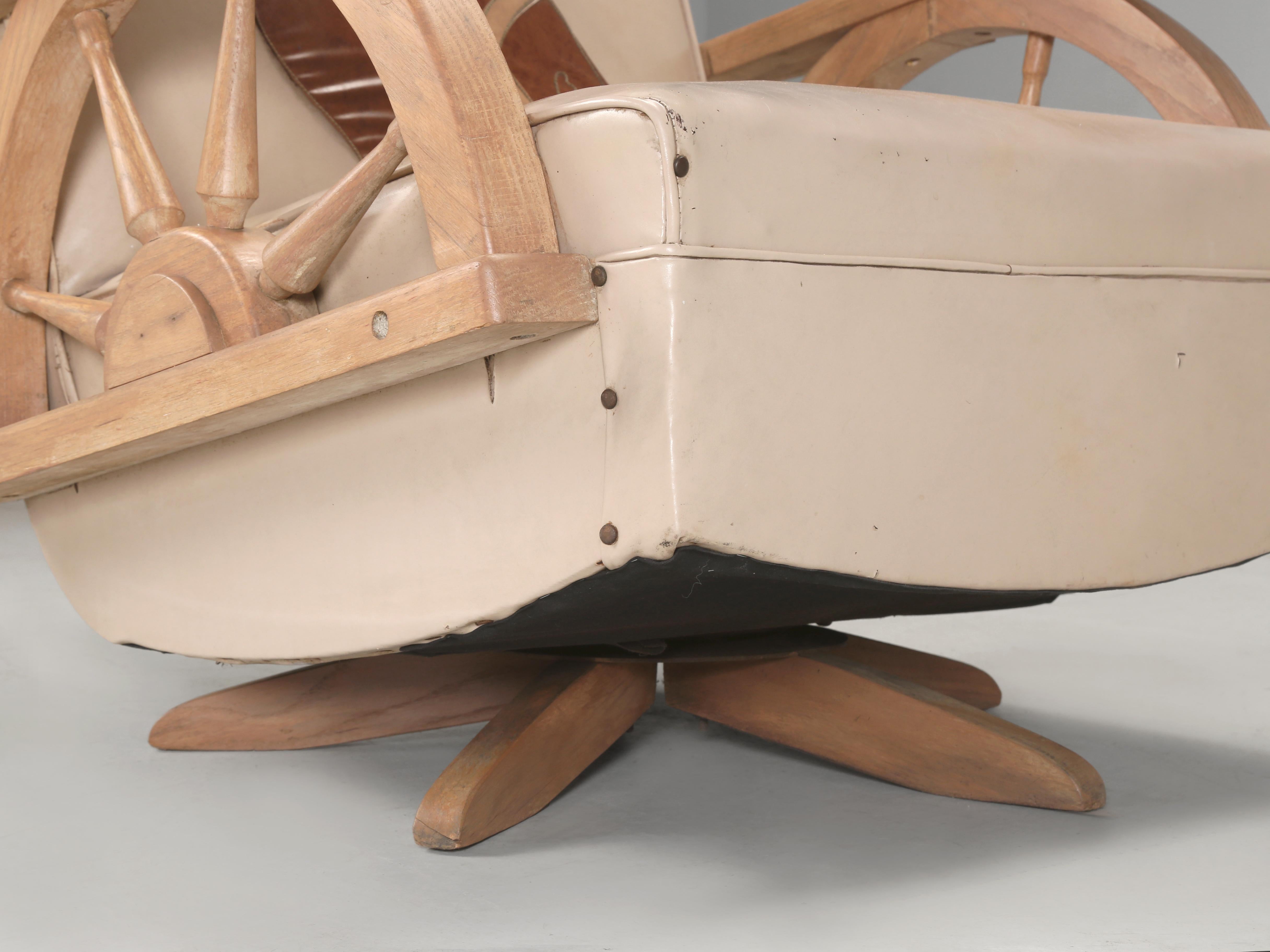 A. Brandt Ranch Oak Swivel Rocking Chair in Original Western Cowboy Upholstery For Sale 5