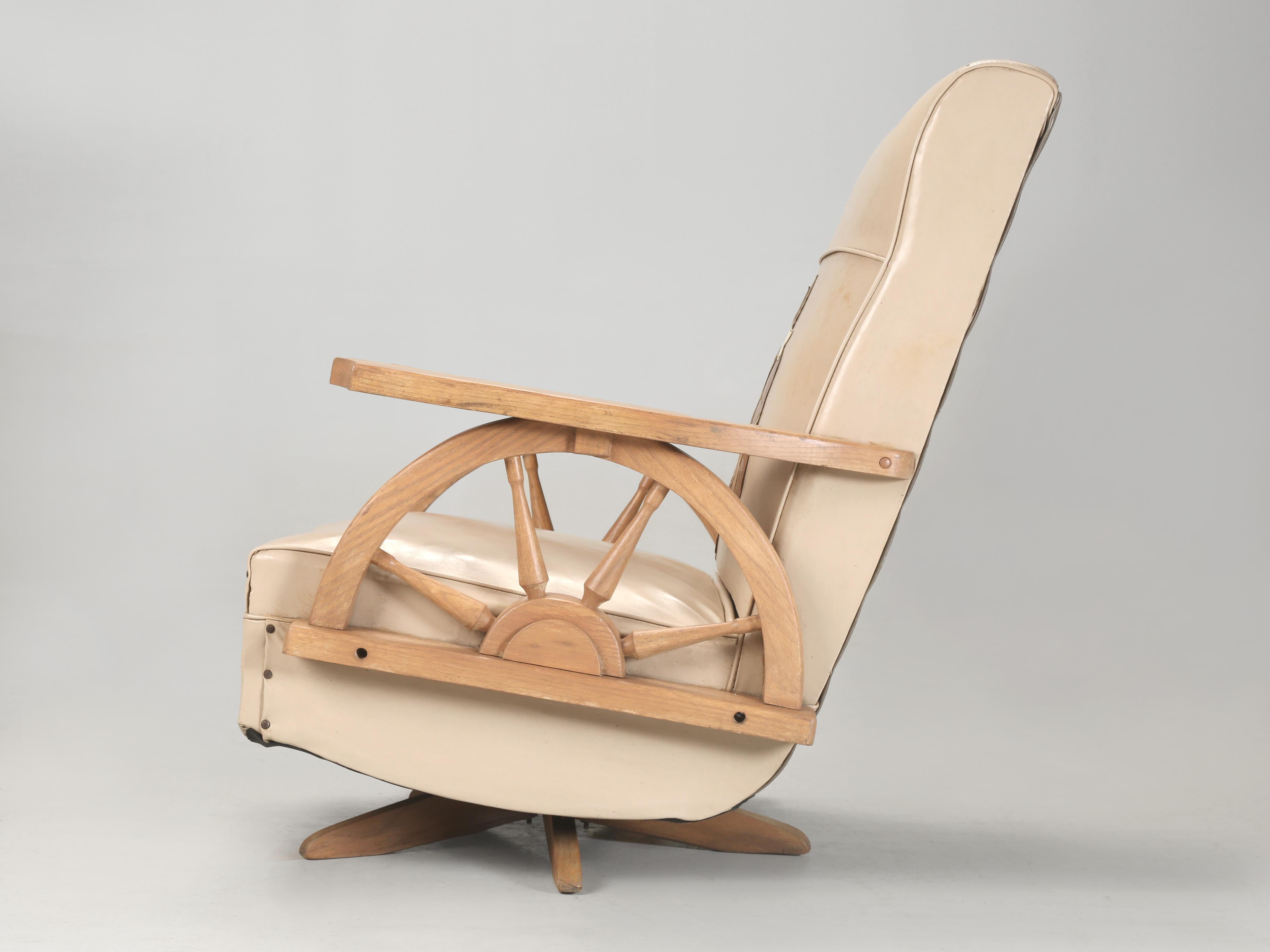 Other A. Brandt Ranch Oak Swivel Rocking Chair in Original Western Cowboy Upholstery For Sale