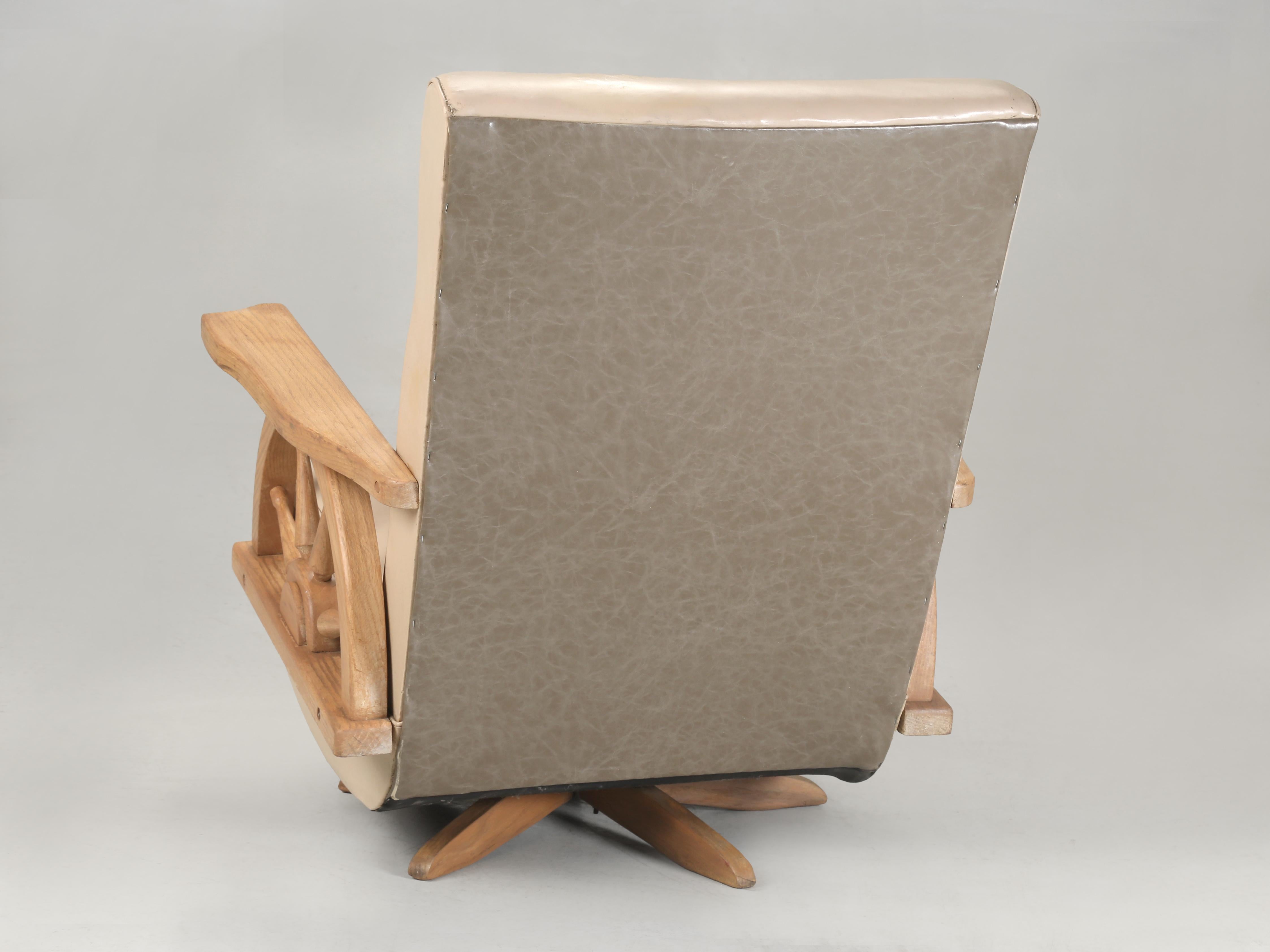 American A. Brandt Ranch Oak Swivel Rocking Chair in Original Western Cowboy Upholstery For Sale