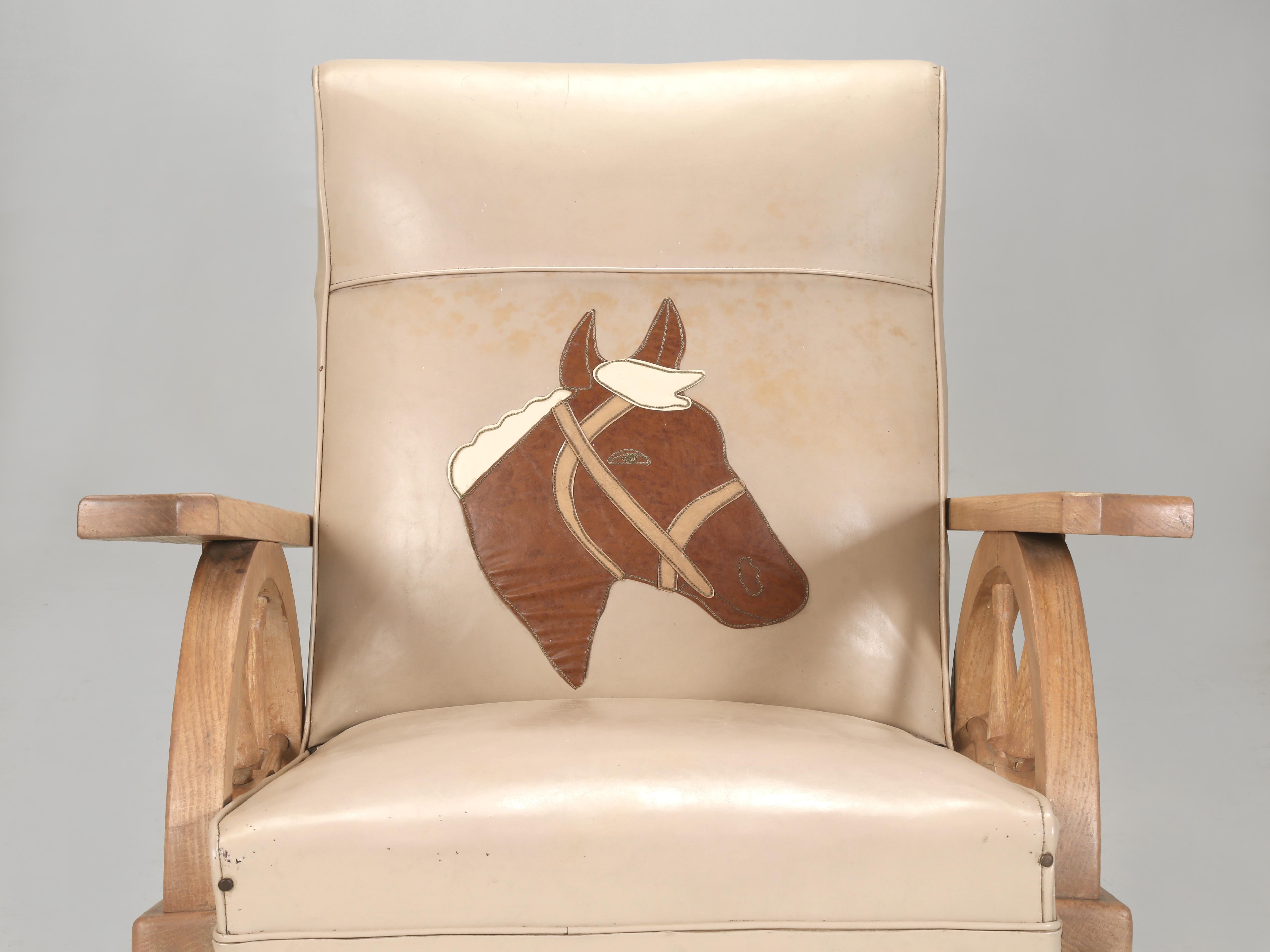 A. Brandt Ranch Oak Swivel Rocking Chair in Original Western Cowboy Upholstery In Good Condition For Sale In Chicago, IL