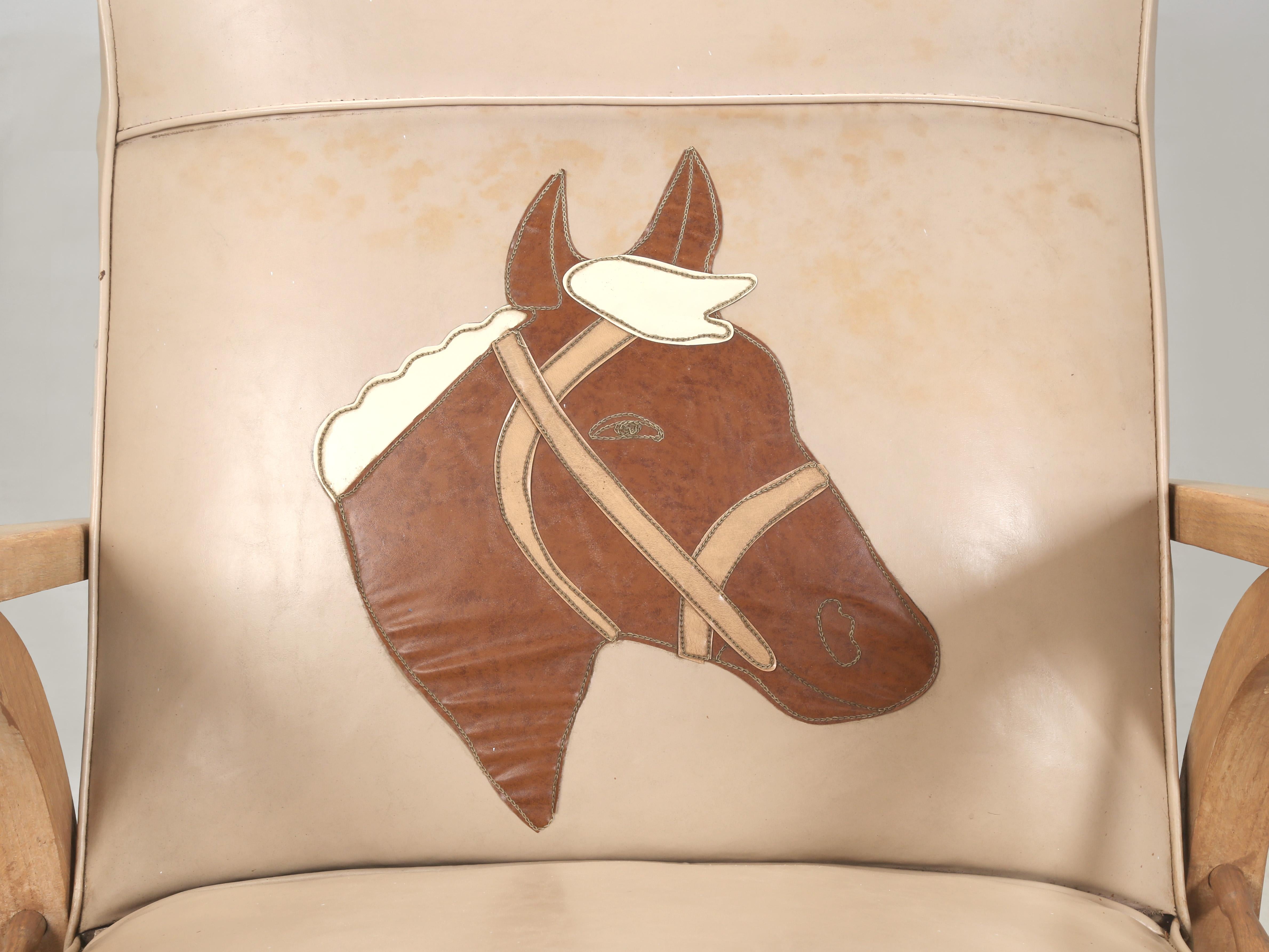 Mid-20th Century A. Brandt Ranch Oak Swivel Rocking Chair in Original Western Cowboy Upholstery For Sale