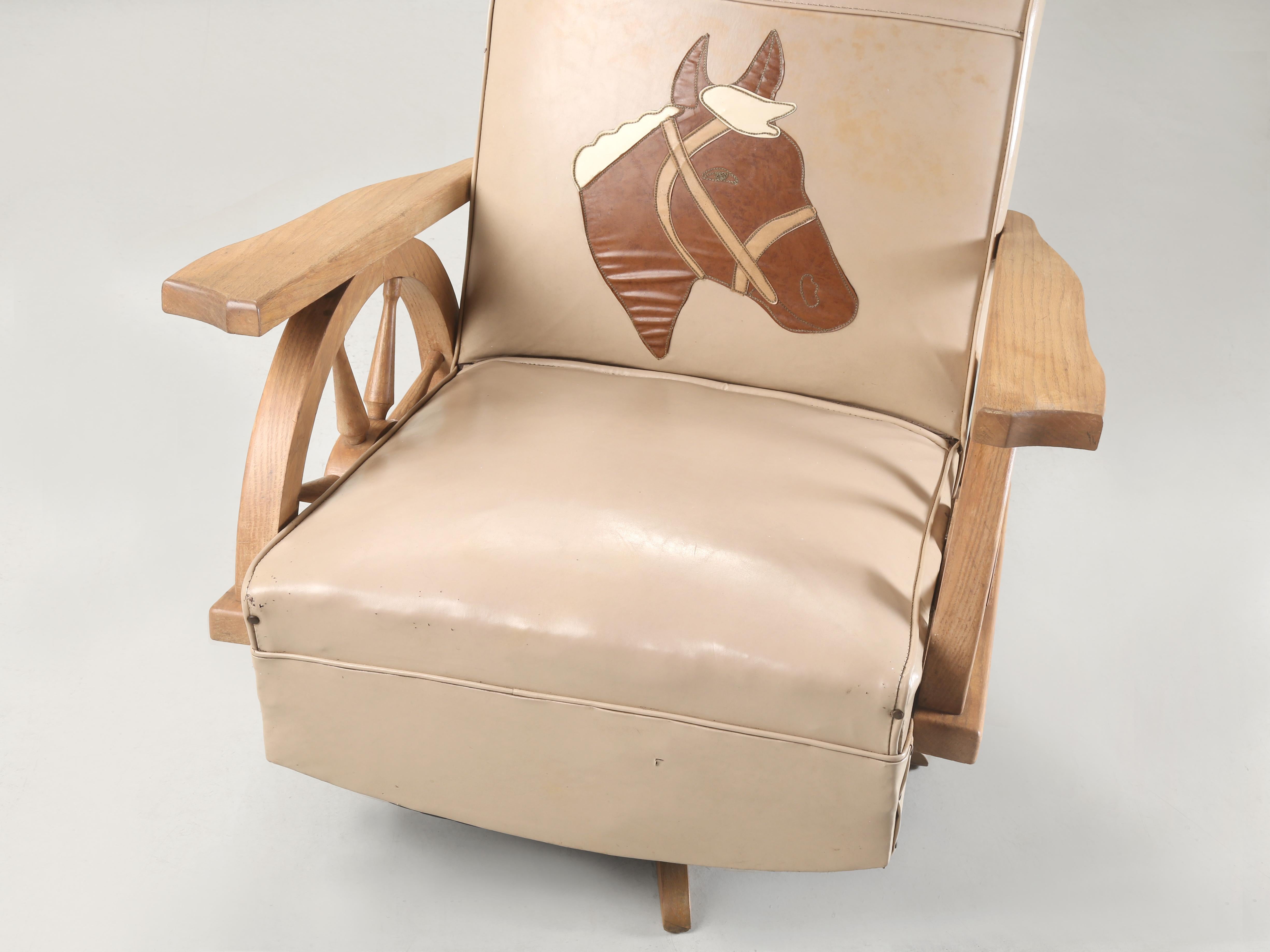A. Brandt Ranch Oak Swivel Rocking Chair in Original Western Cowboy Upholstery For Sale 1