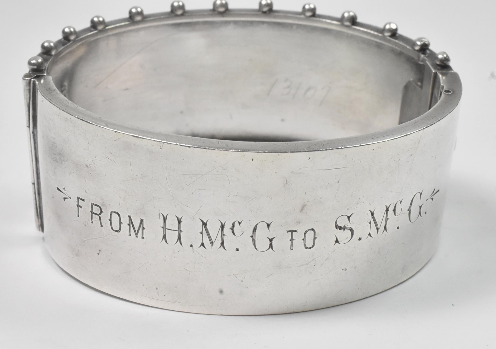 19th Century A. Brandt & Son Victorian Sterling Silver Mixed Metals Bangle Bracelet For Sale
