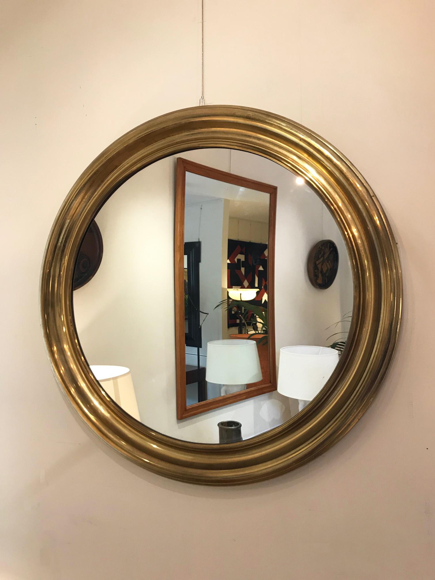 Mid-Century Modern Brass 1950s Round Mirror