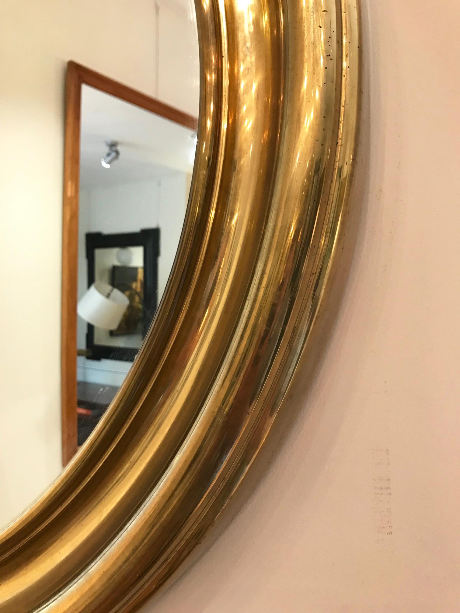 French Brass 1950s Round Mirror