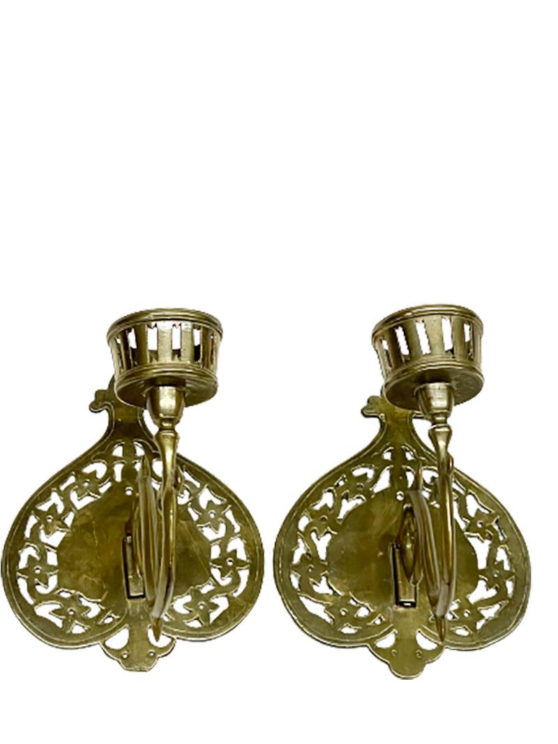 Dutch Brass 19th Century Wall Candle Holders For Sale