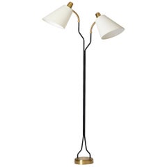 Brass and Black Midcentury Two Arm Floor Lamp