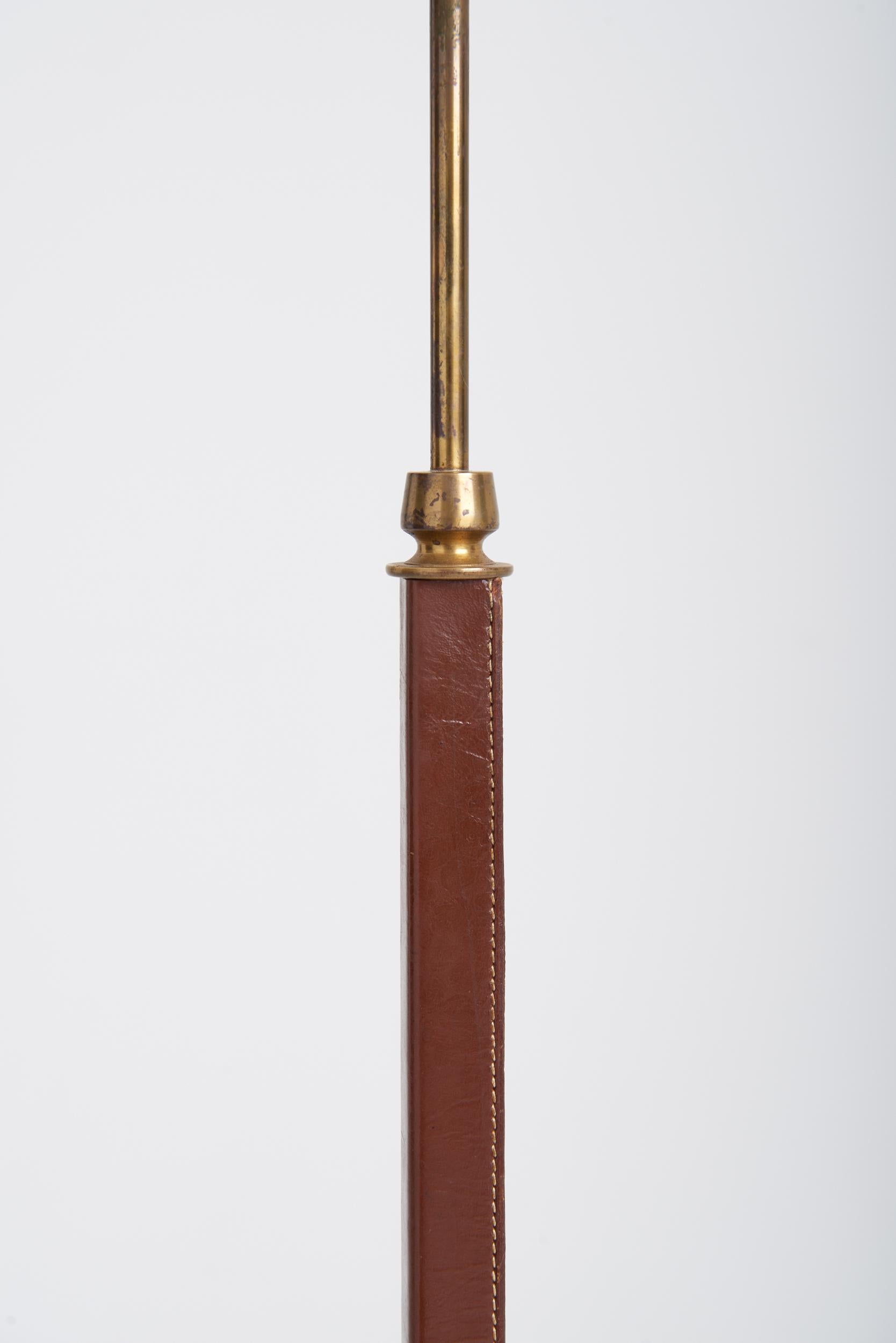 Swedish Brass and Brown Leather Floor Lamp by Falkenbergs Belysning