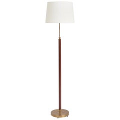 Brass and Brown Leather Floor Lamp by Falkenbergs Belysning