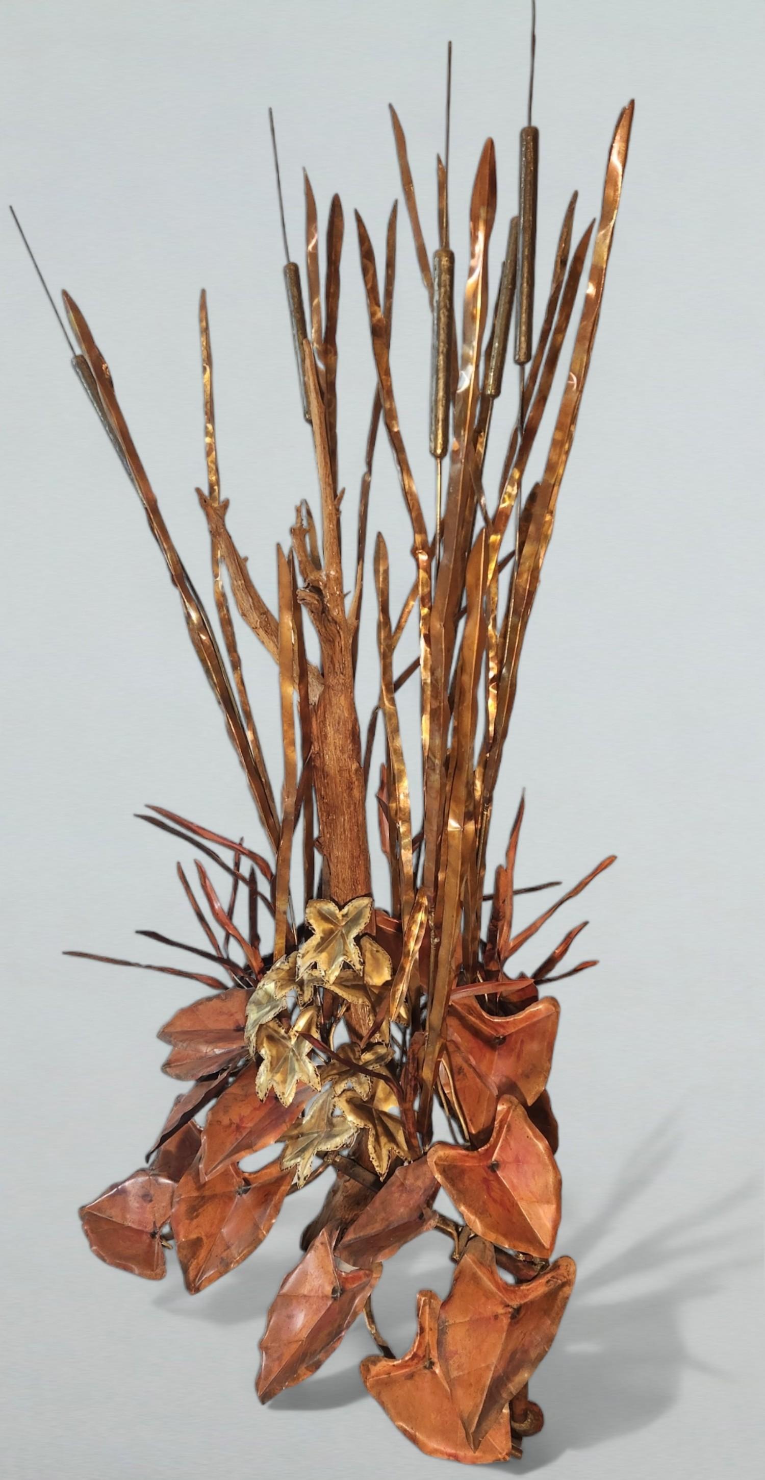6' Brass and Copper Marsh Grass, Cattails and Driftwood Curtis Jere Style 1970s For Sale 3