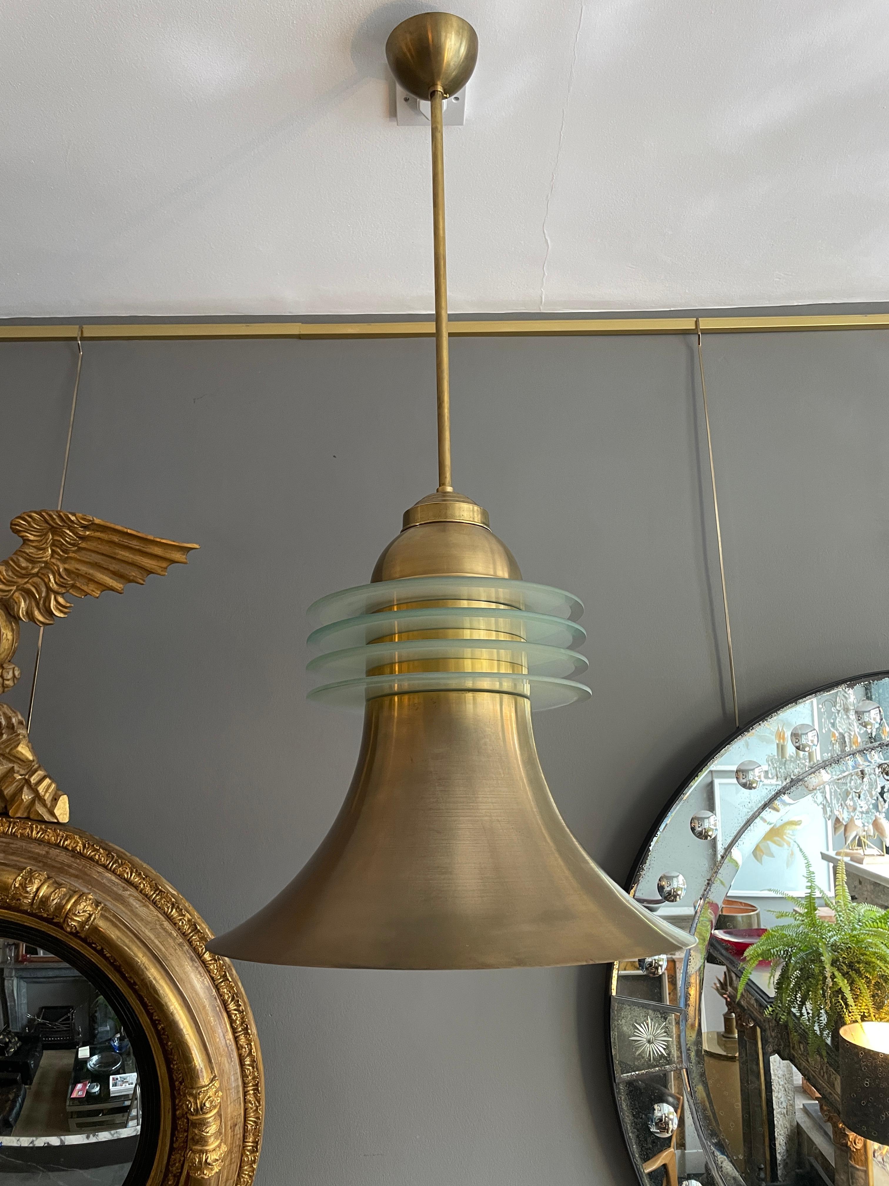 Brass and Glass Midcentury Pendant 1
