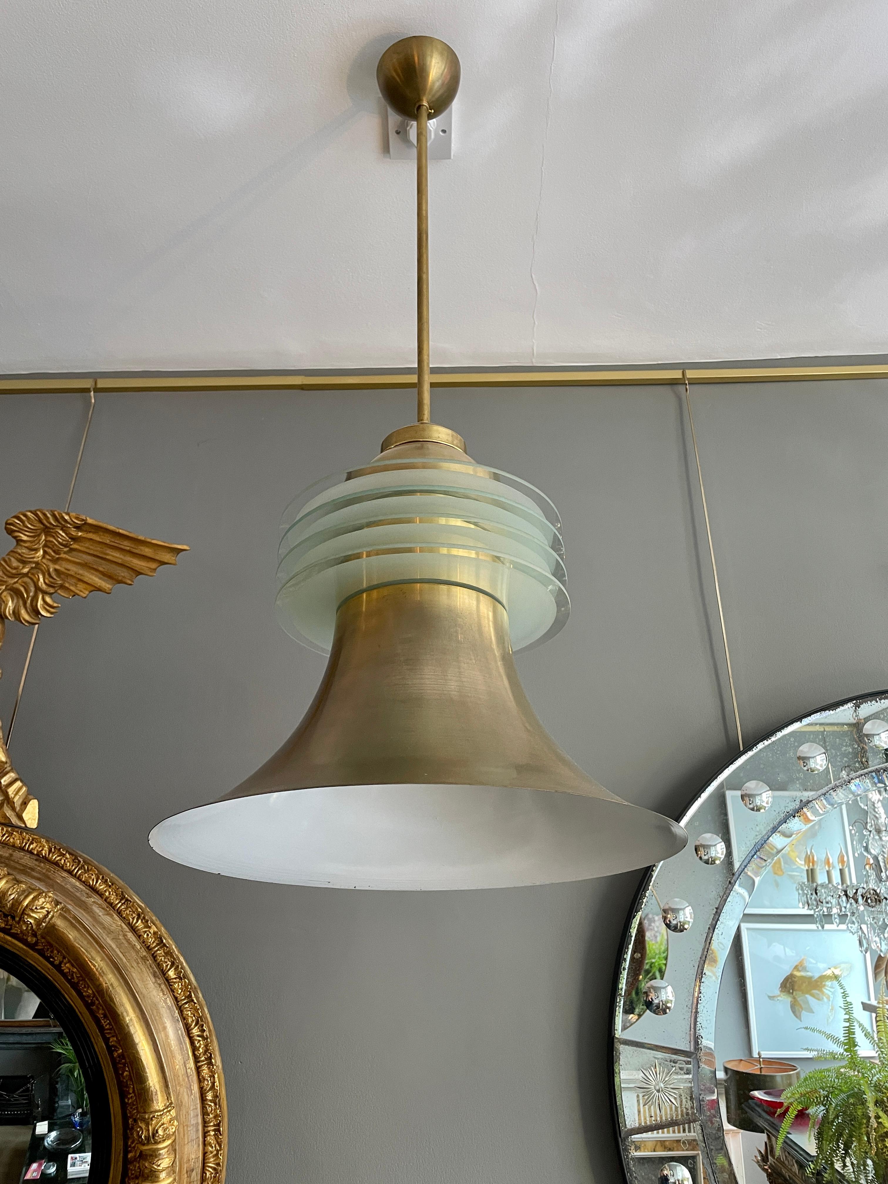 Brass and Glass Midcentury Pendant 2
