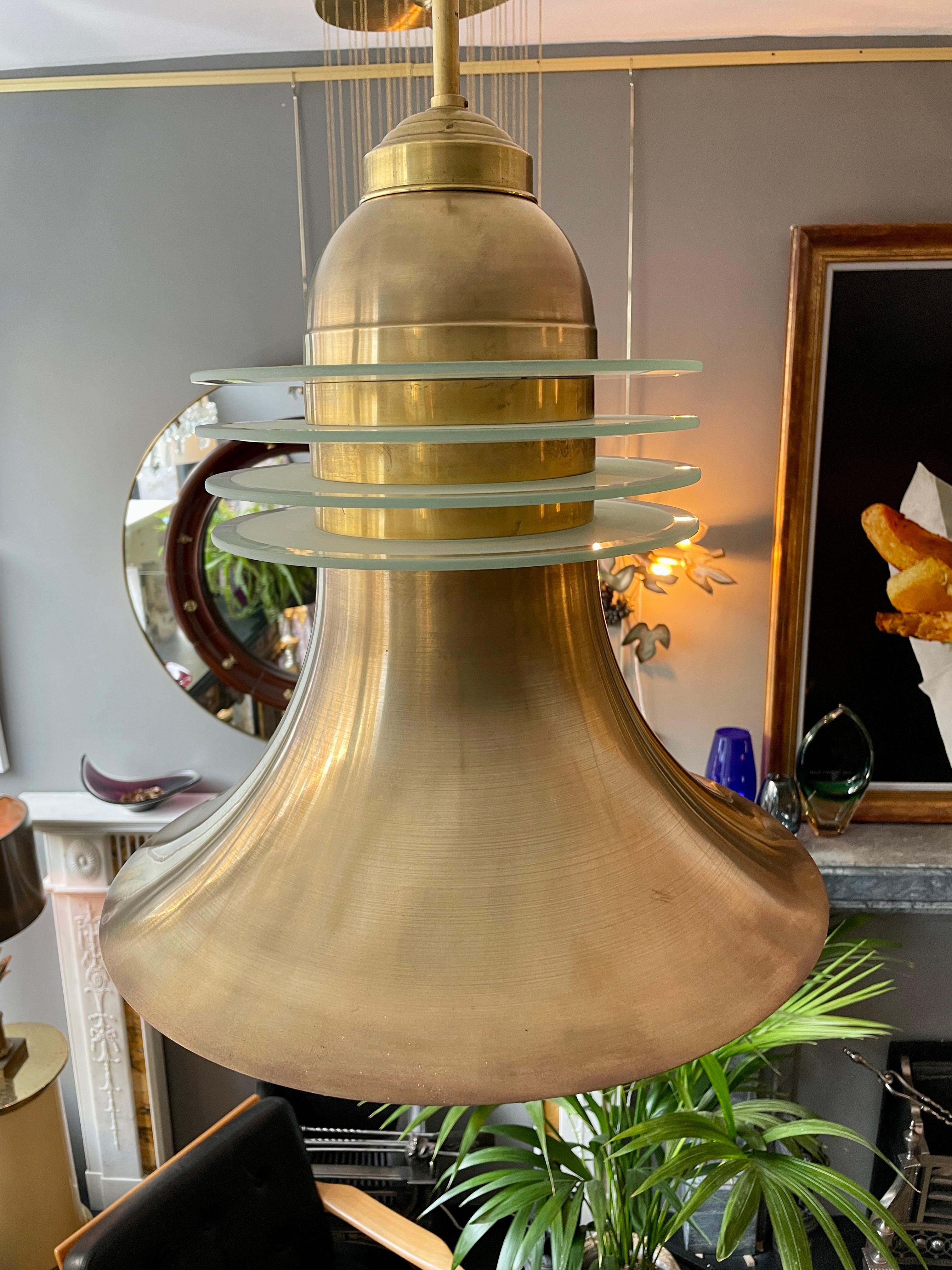 Brass and Glass Midcentury Pendant 3
