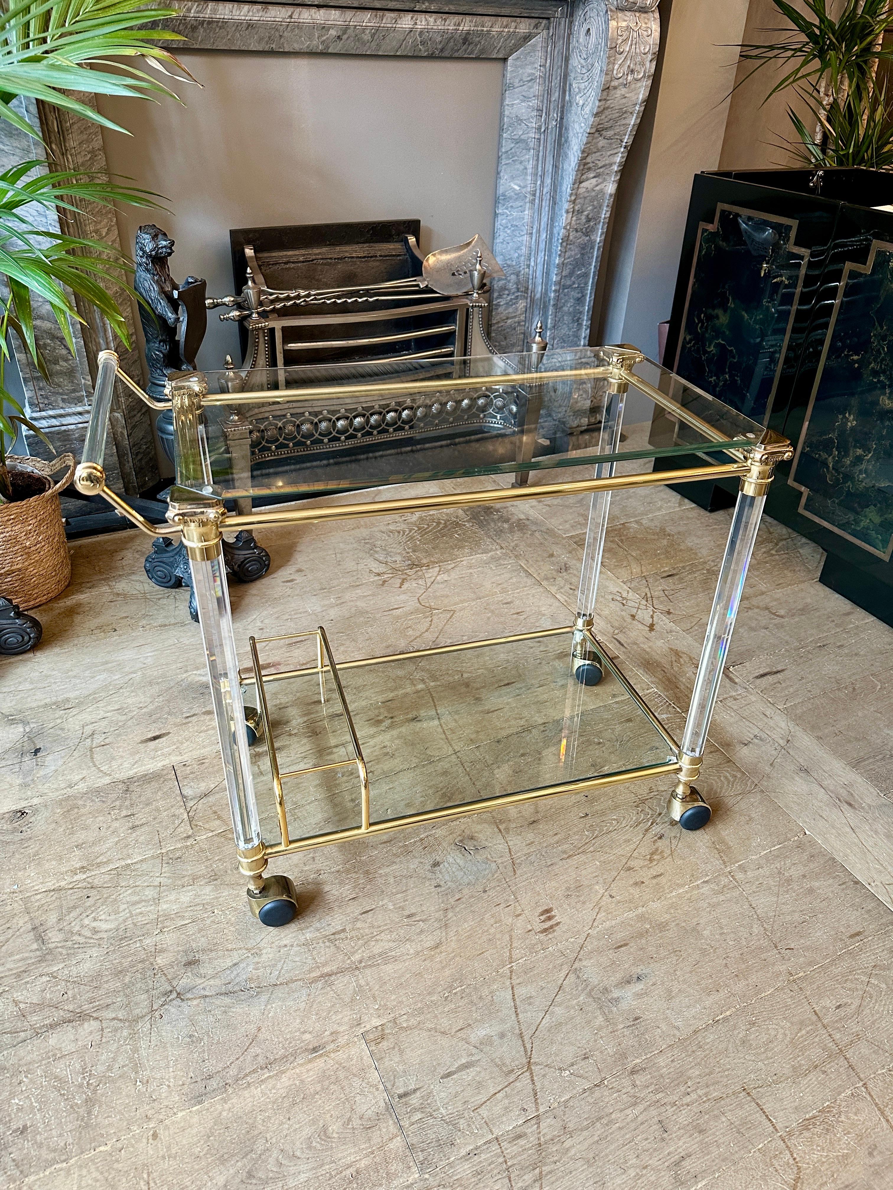 A Brass and Lucite French Bar Cart  or Drinks Trolly 5