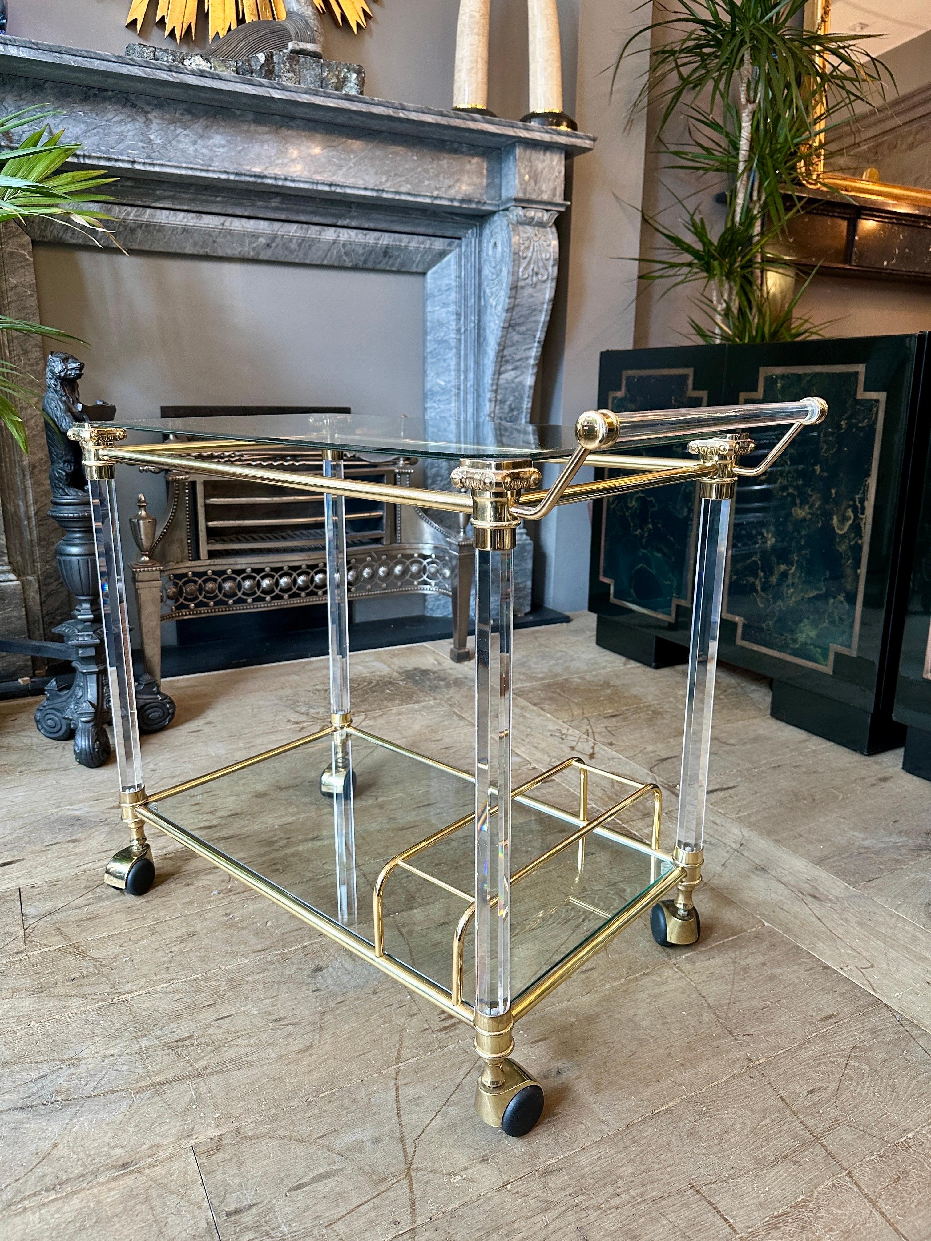 A Brass and Lucite French Bar Cart  or Drinks Trolly 8