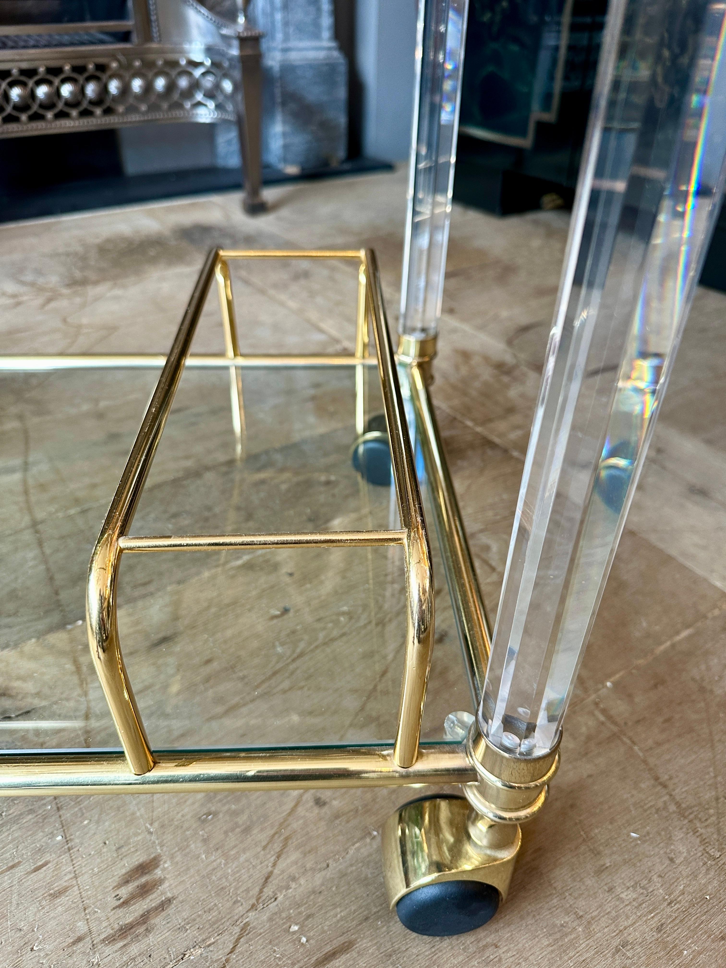 A Brass and Lucite French Bar Cart  or Drinks Trolly In Good Condition In London, GB