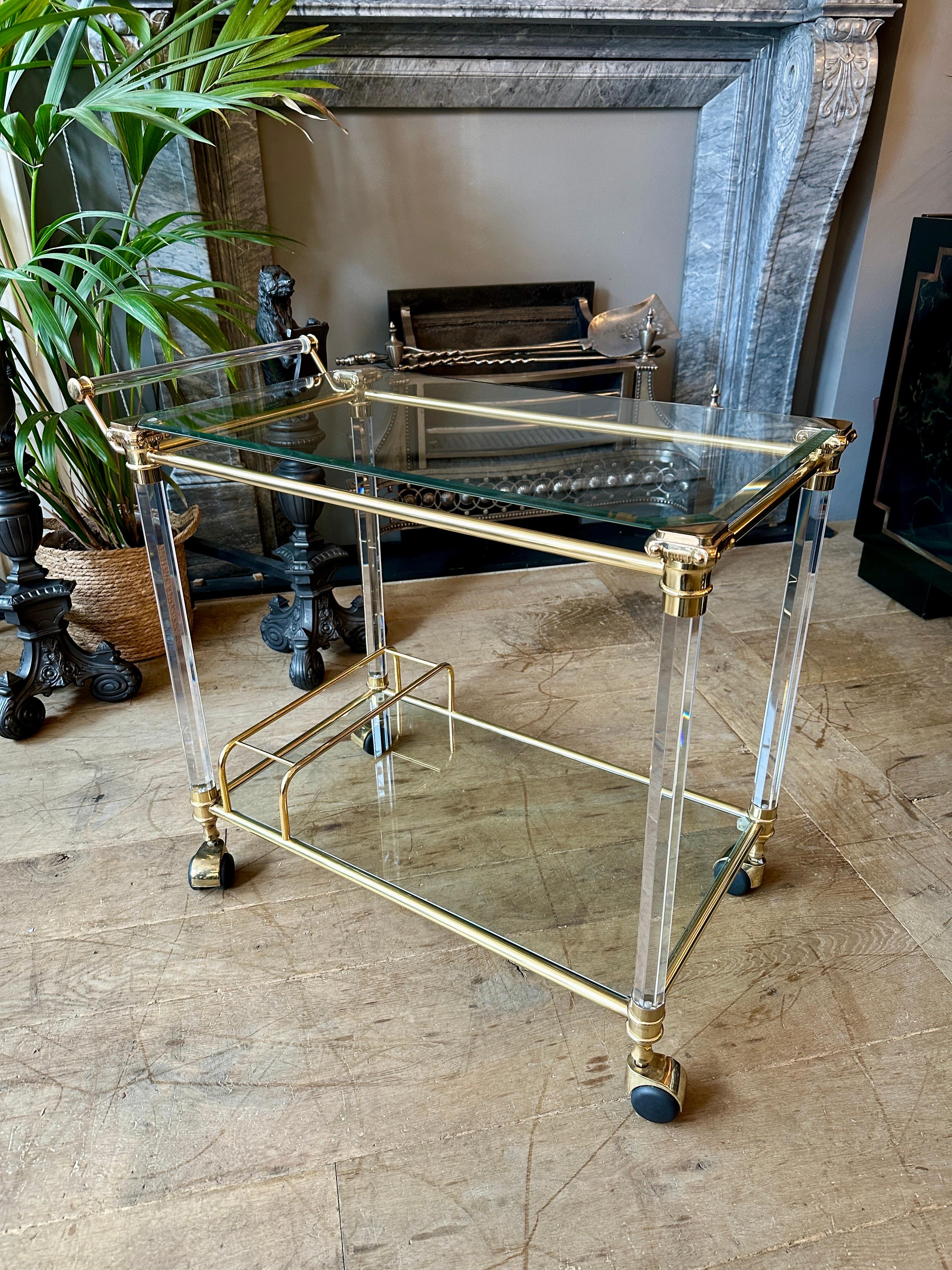 A Brass and Lucite French Bar Cart  or Drinks Trolly 3