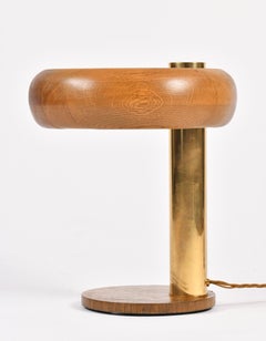 Brass and Oak Midcentury Desk Lamp by Baum Leuchten