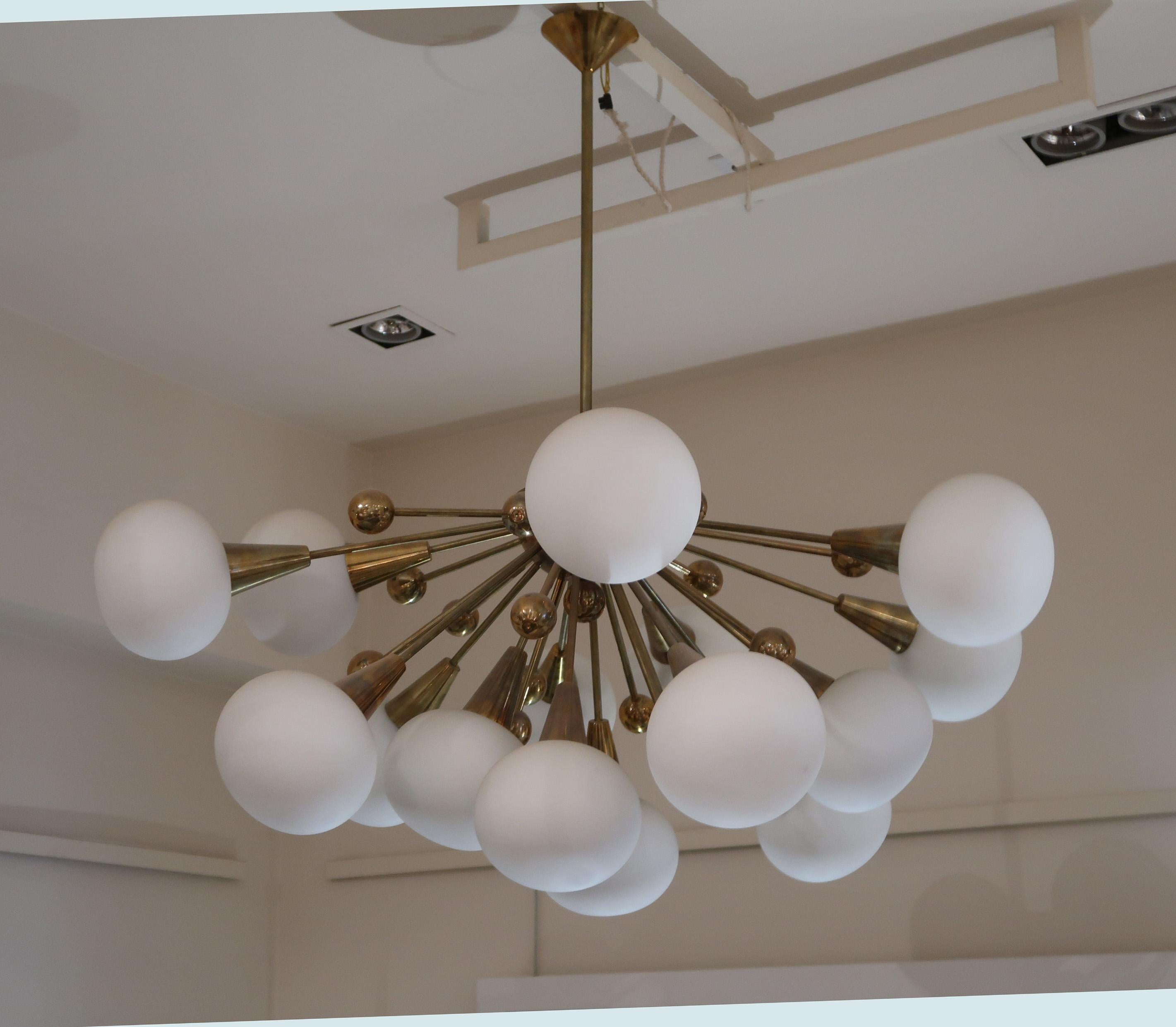 Late 20th Century Brass and Opaline Glass Midcentury Italian Ceiling Lamp, 1970 For Sale