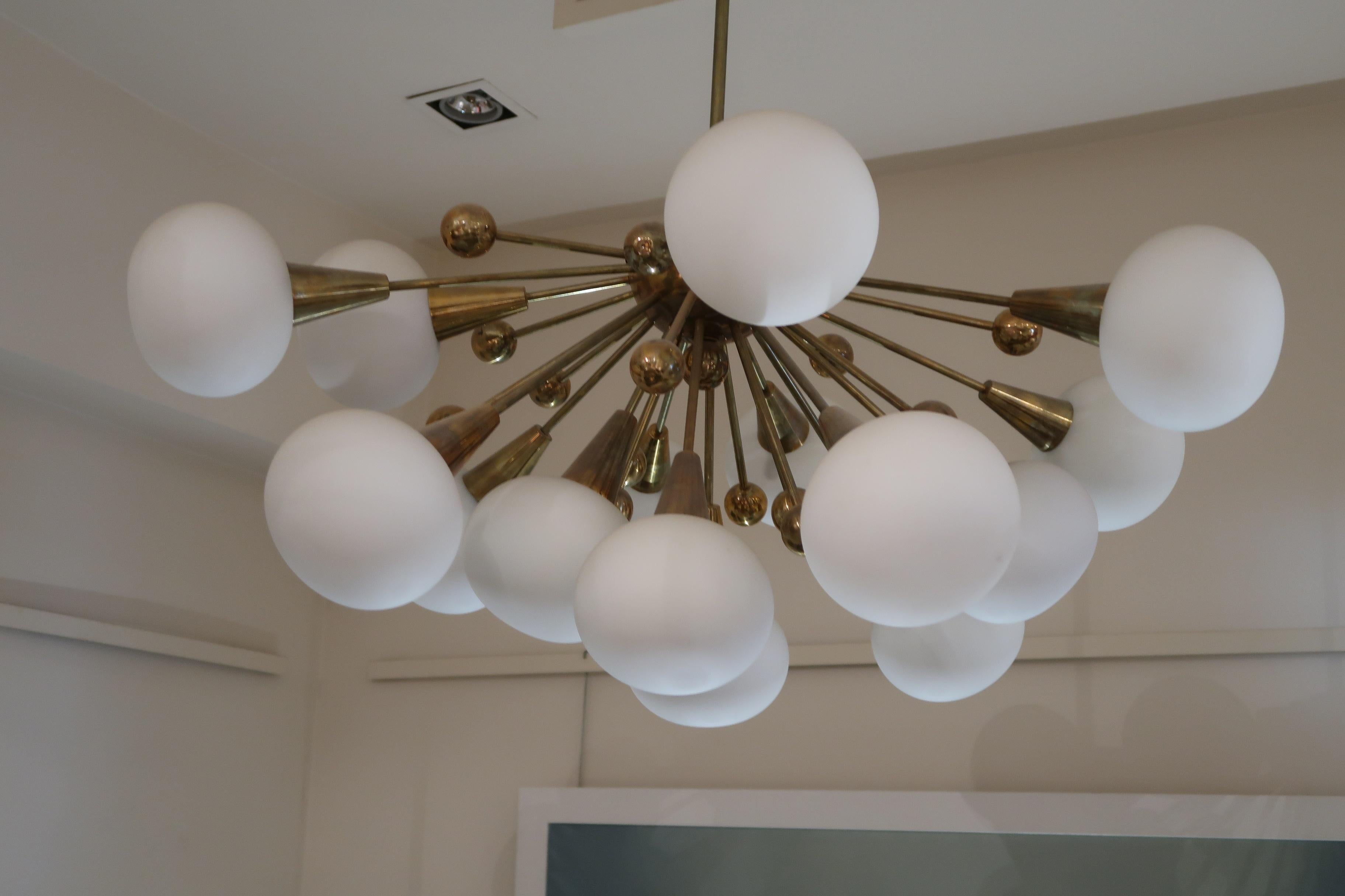 Brass and Opaline Glass Midcentury Italian Ceiling Lamp, 1970 For Sale 1