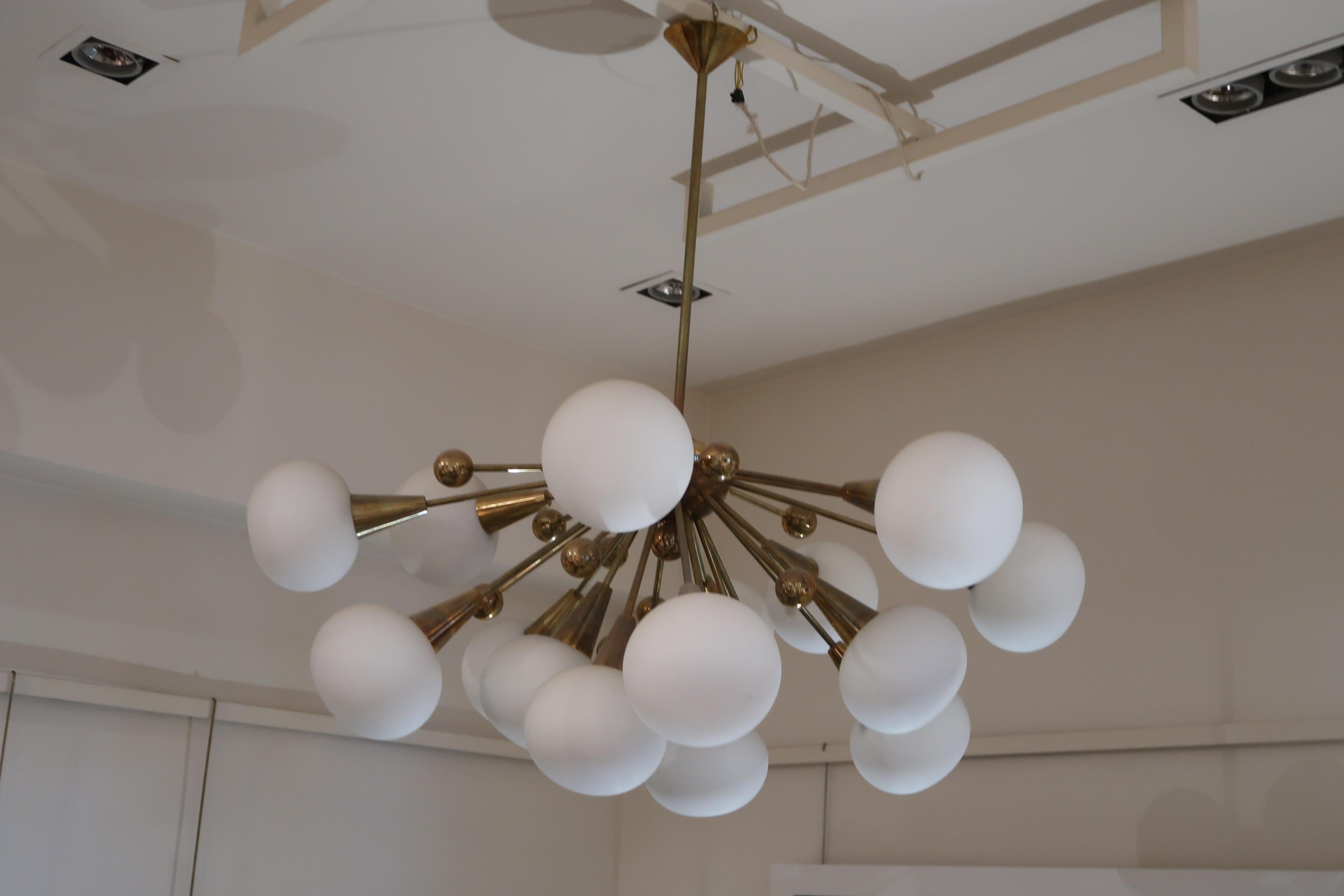 Brass and Opaline Glass Midcentury Italian Ceiling Lamp, 1970 For Sale 2