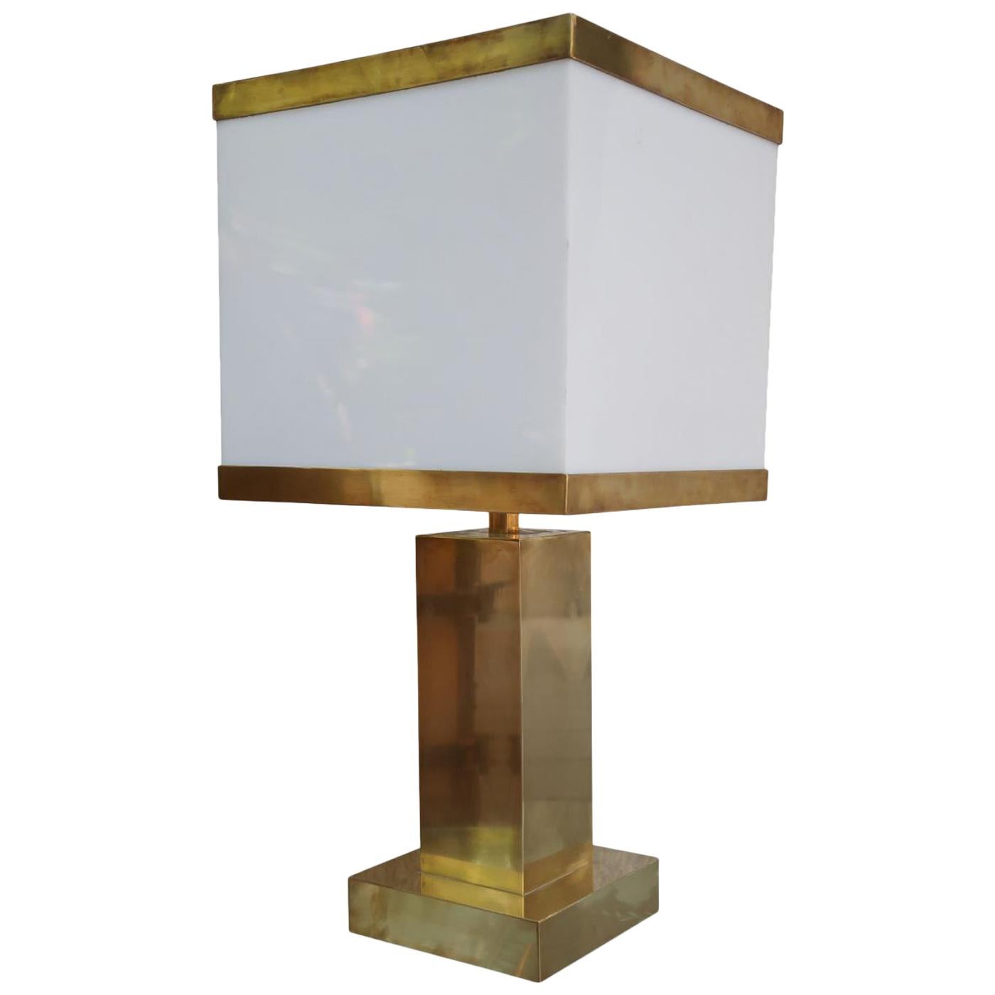 Brass and Resin Shade Midcentury Italian Table Lamp, 1970 For Sale