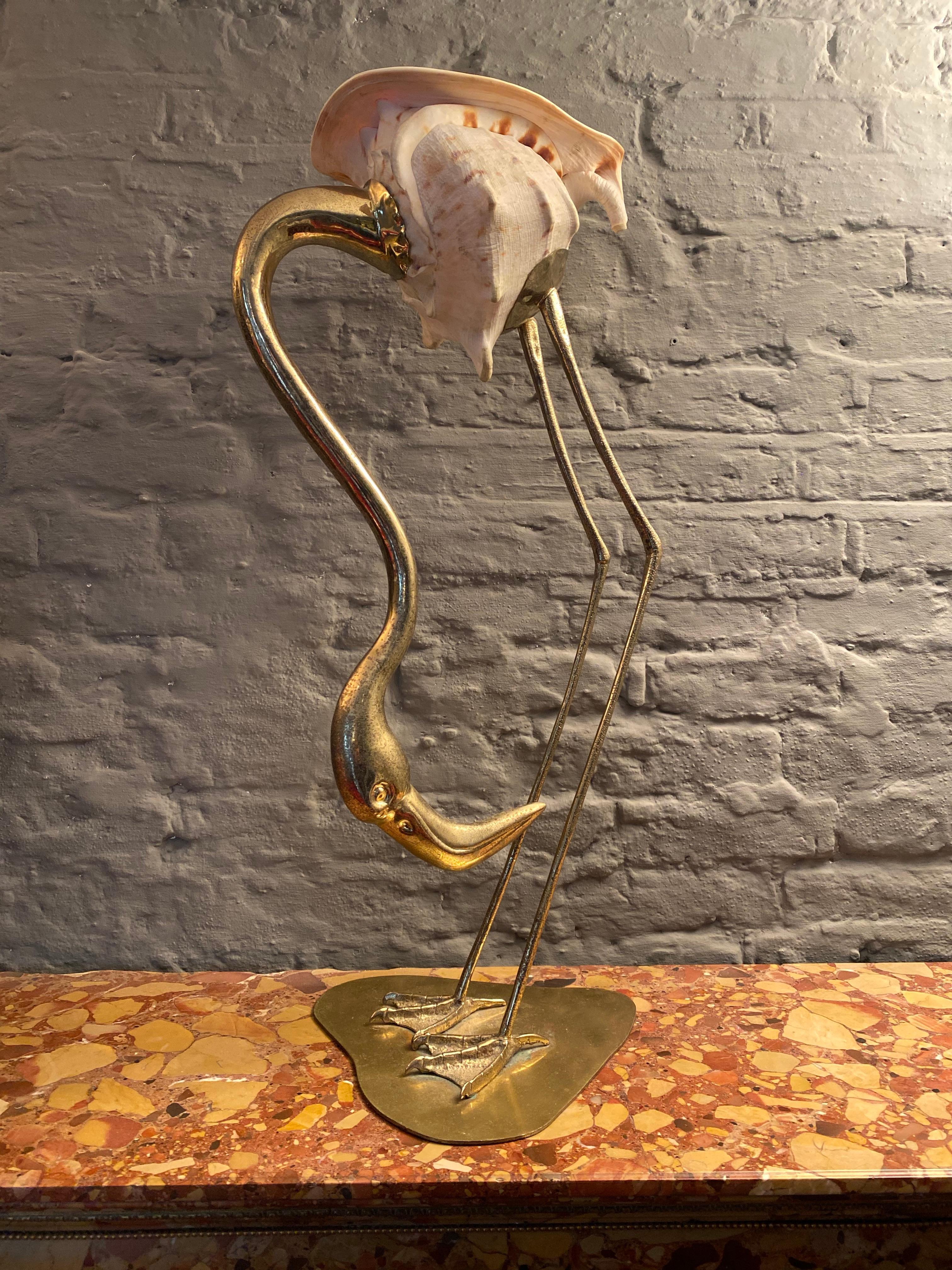 A modernist and whimsical sculpture by G.Binazzi, in brass with a large sea shell as the body. 
Stamped to base.

Florence, Italy 

circa 1970s.
  