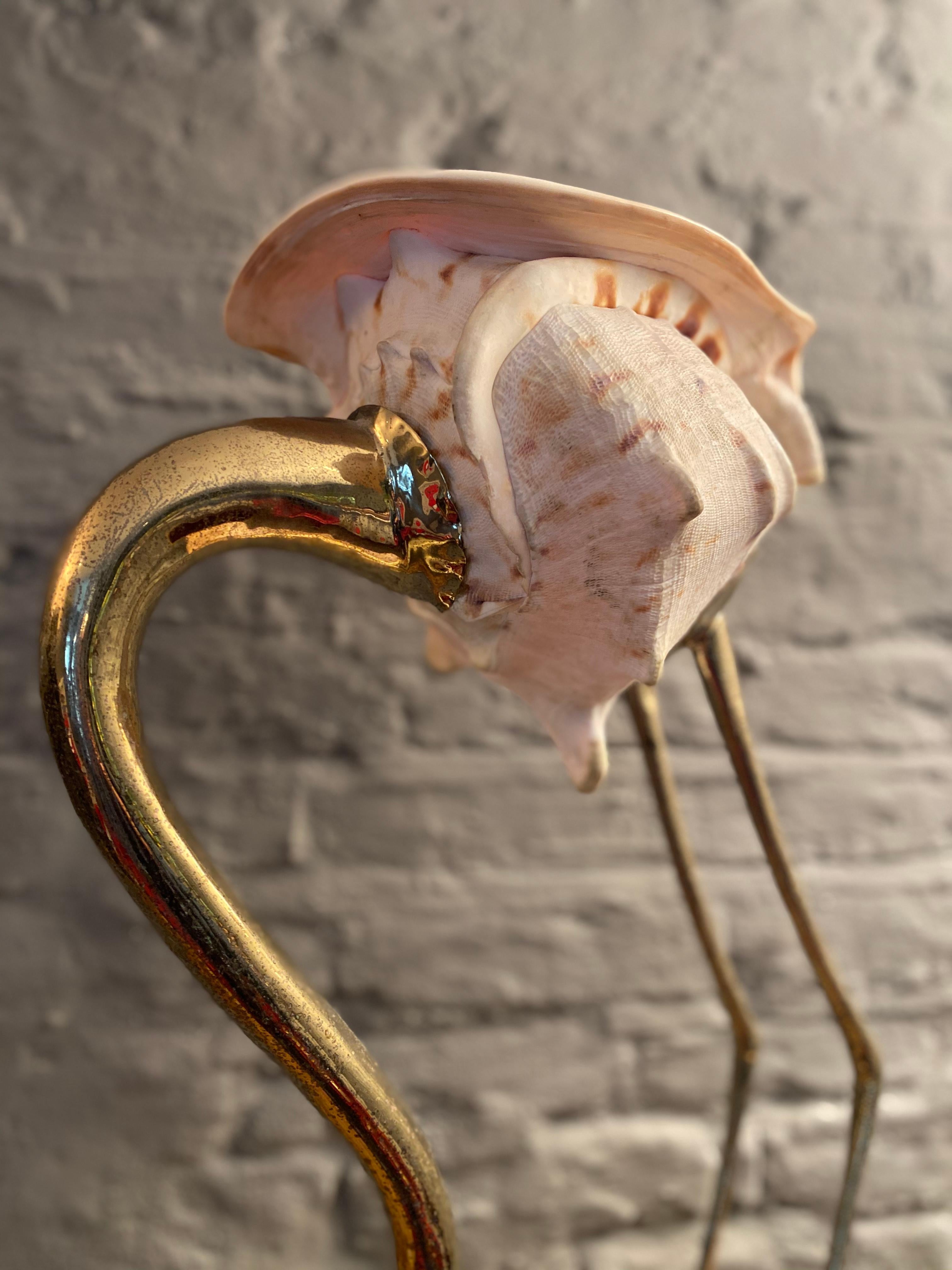 Brass and Shell Flamingo by Gabriella Binazzi Florence In Good Condition In London, GB