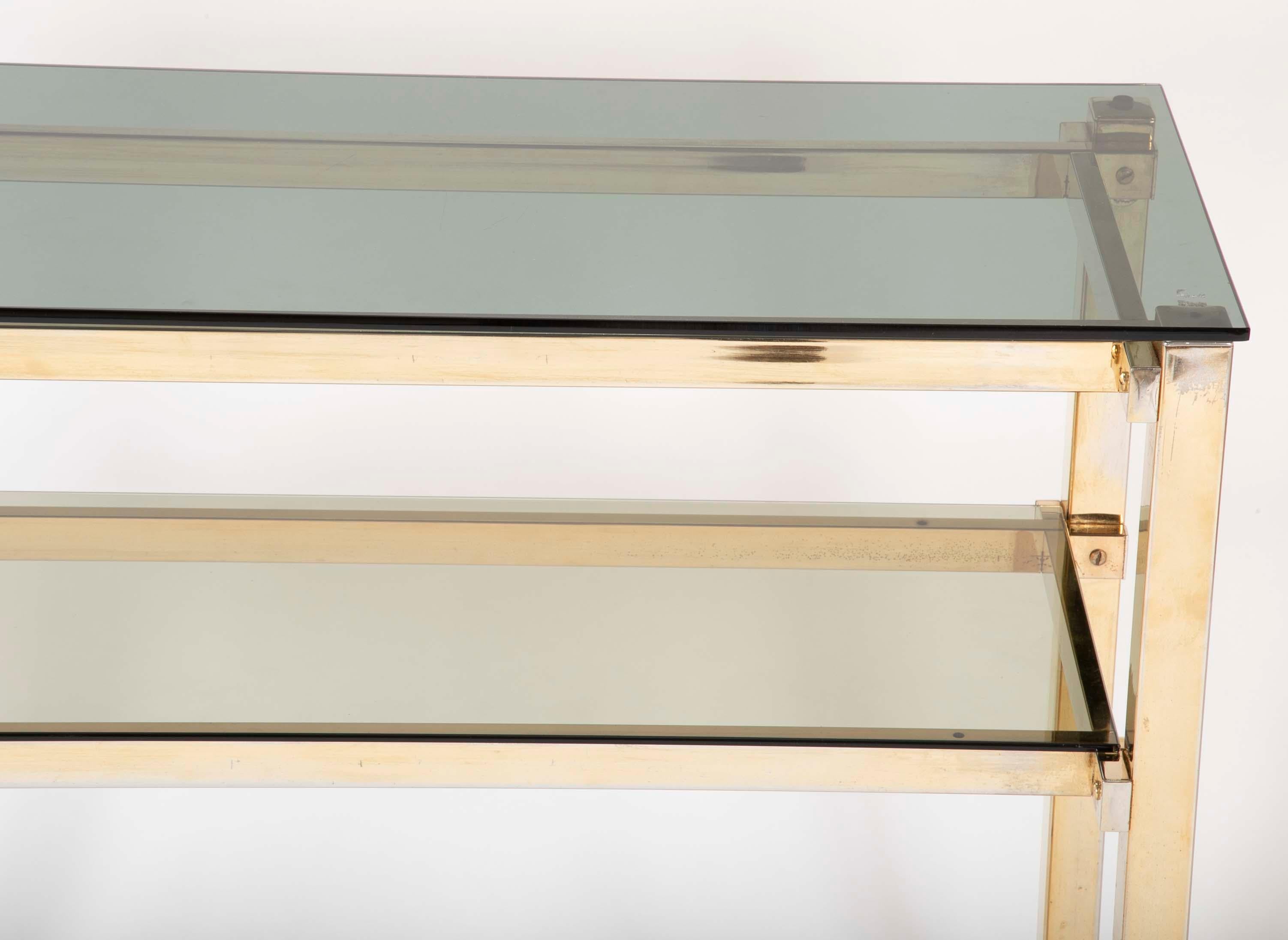 European Brass and Smoked Glass Console Designed by Romeo Rega