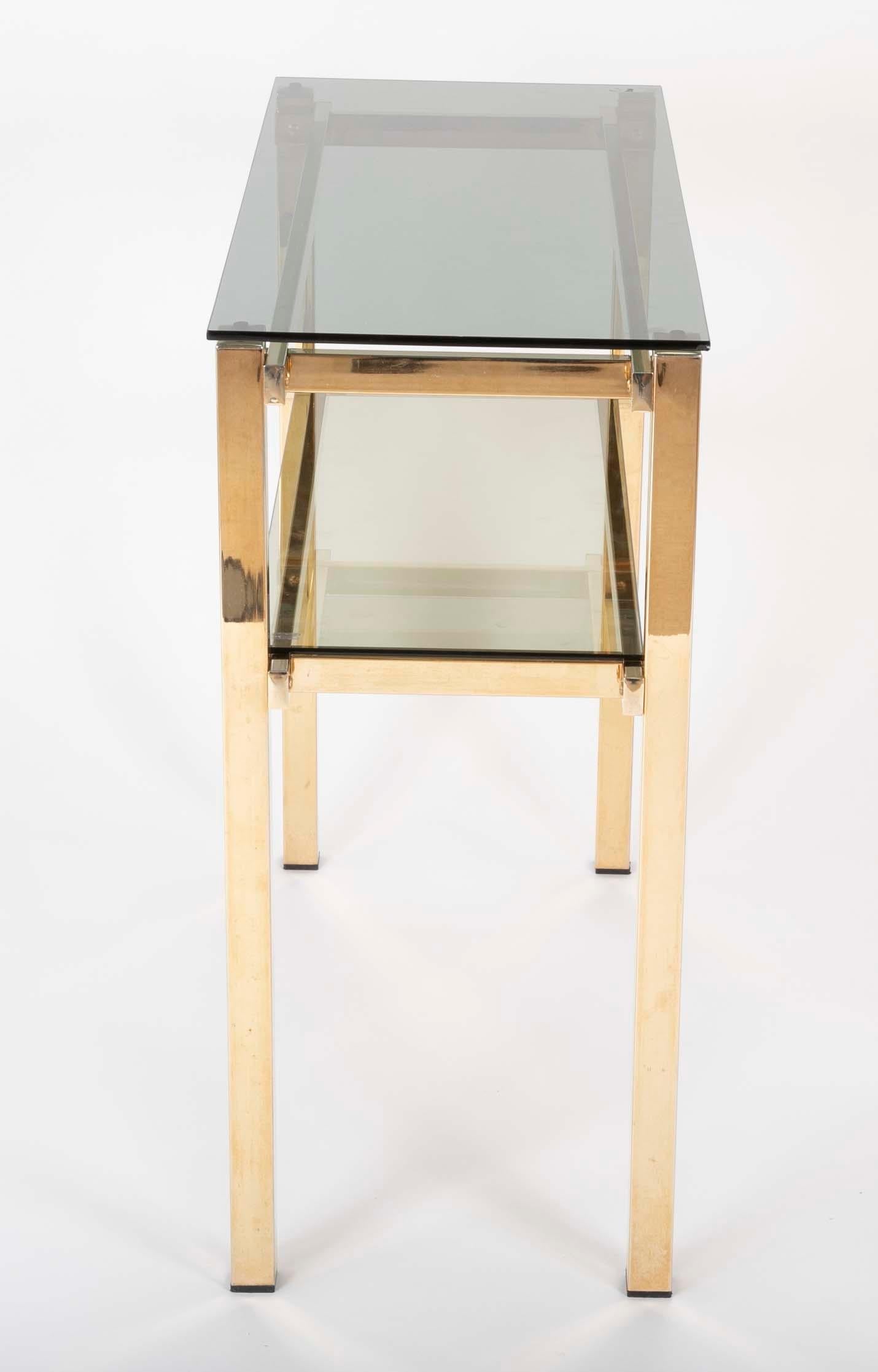 Late 20th Century Brass and Smoked Glass Console Designed by Romeo Rega