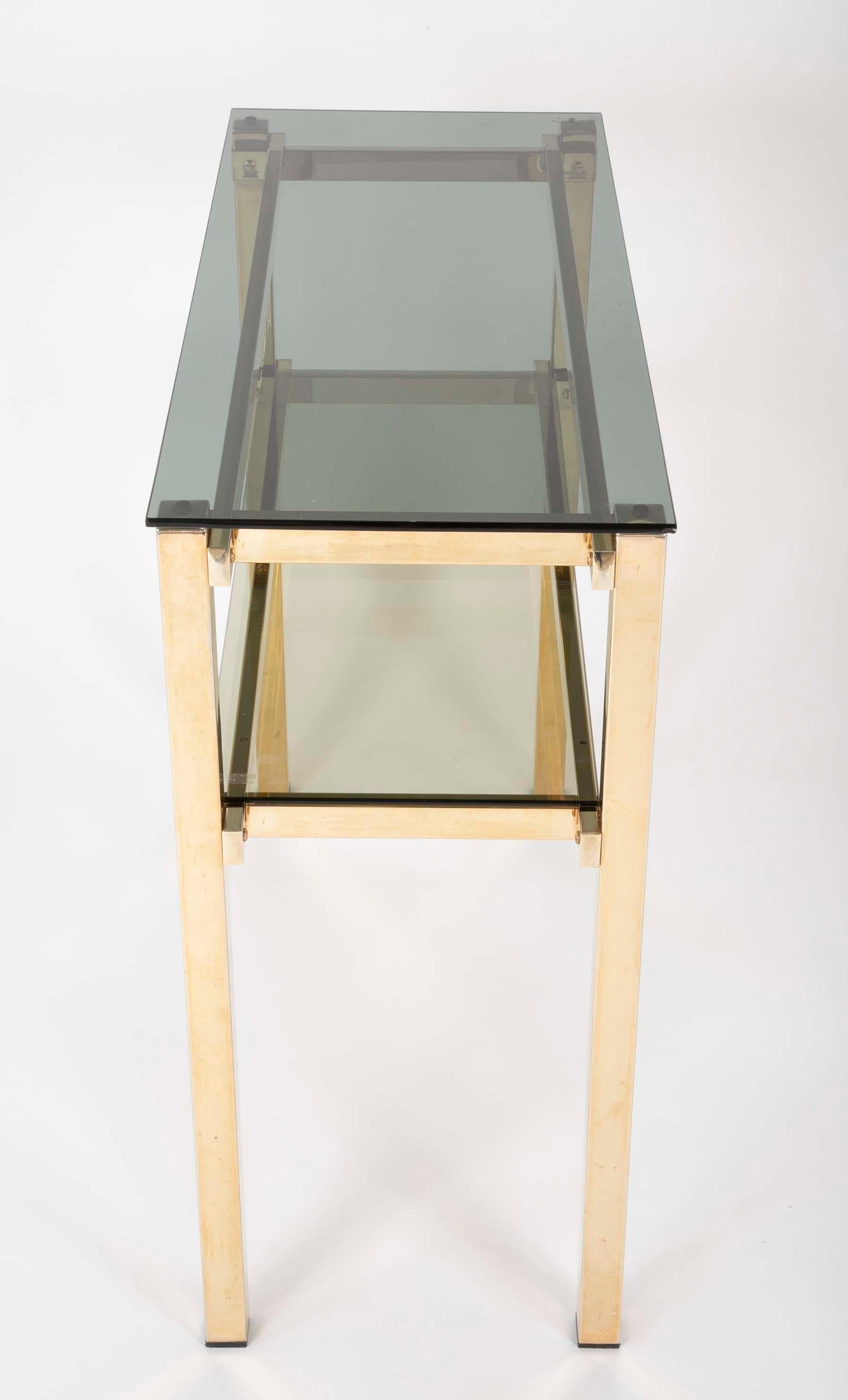 Brass and Smoked Glass Console Designed by Romeo Rega 1
