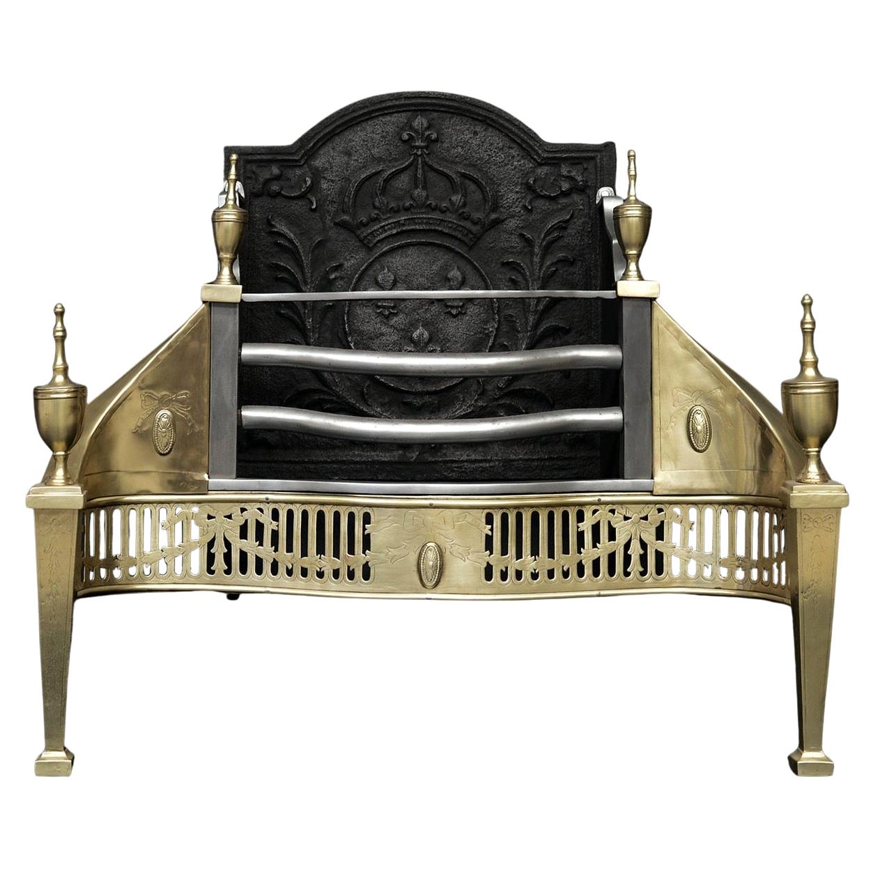 A Brass and Steel Firegrate in the Georgian Manner For Sale