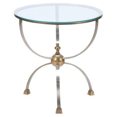 Brass and Steel Glass Top Occasional Table, circa 1970