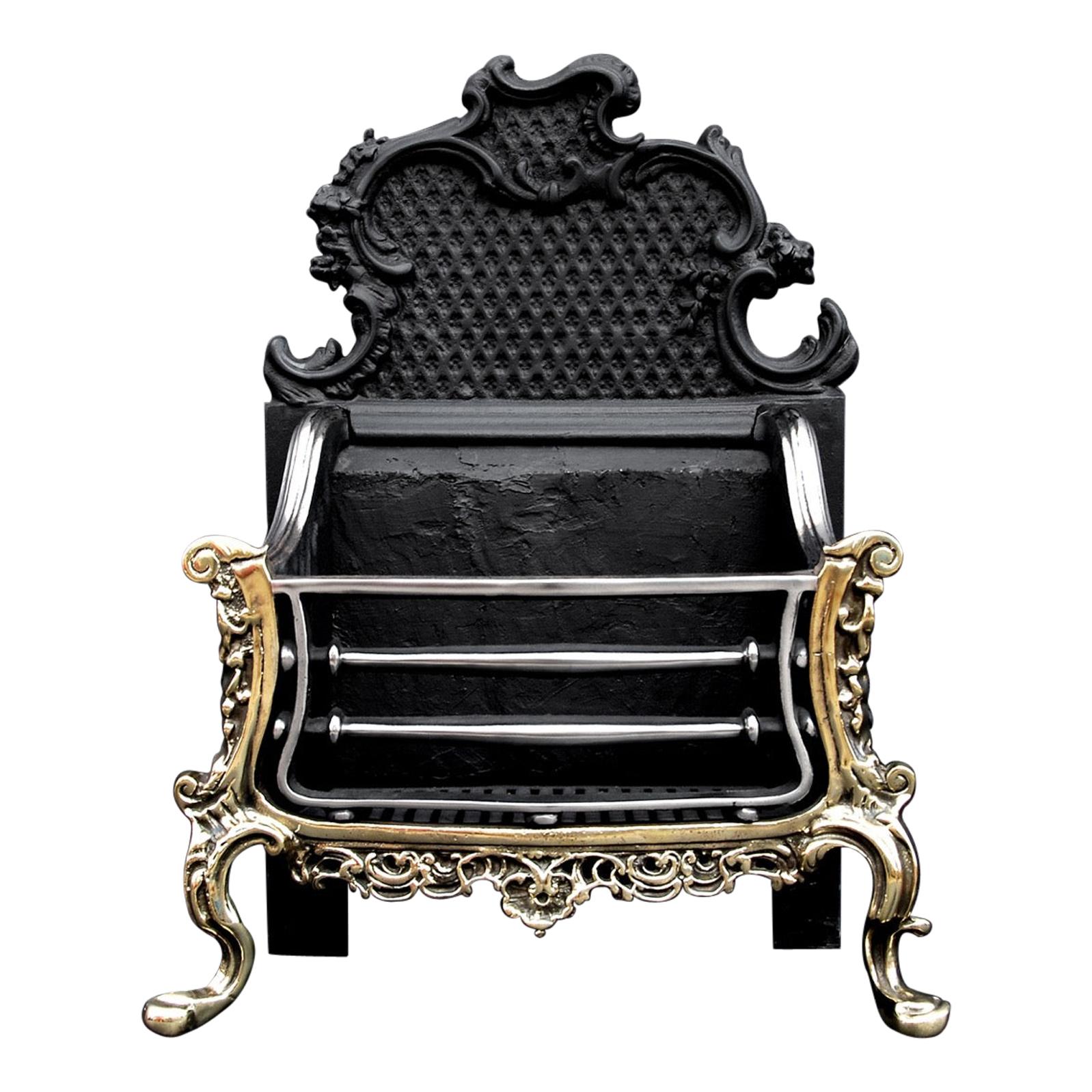 Brass & Steel Rococo Firegrate For Sale