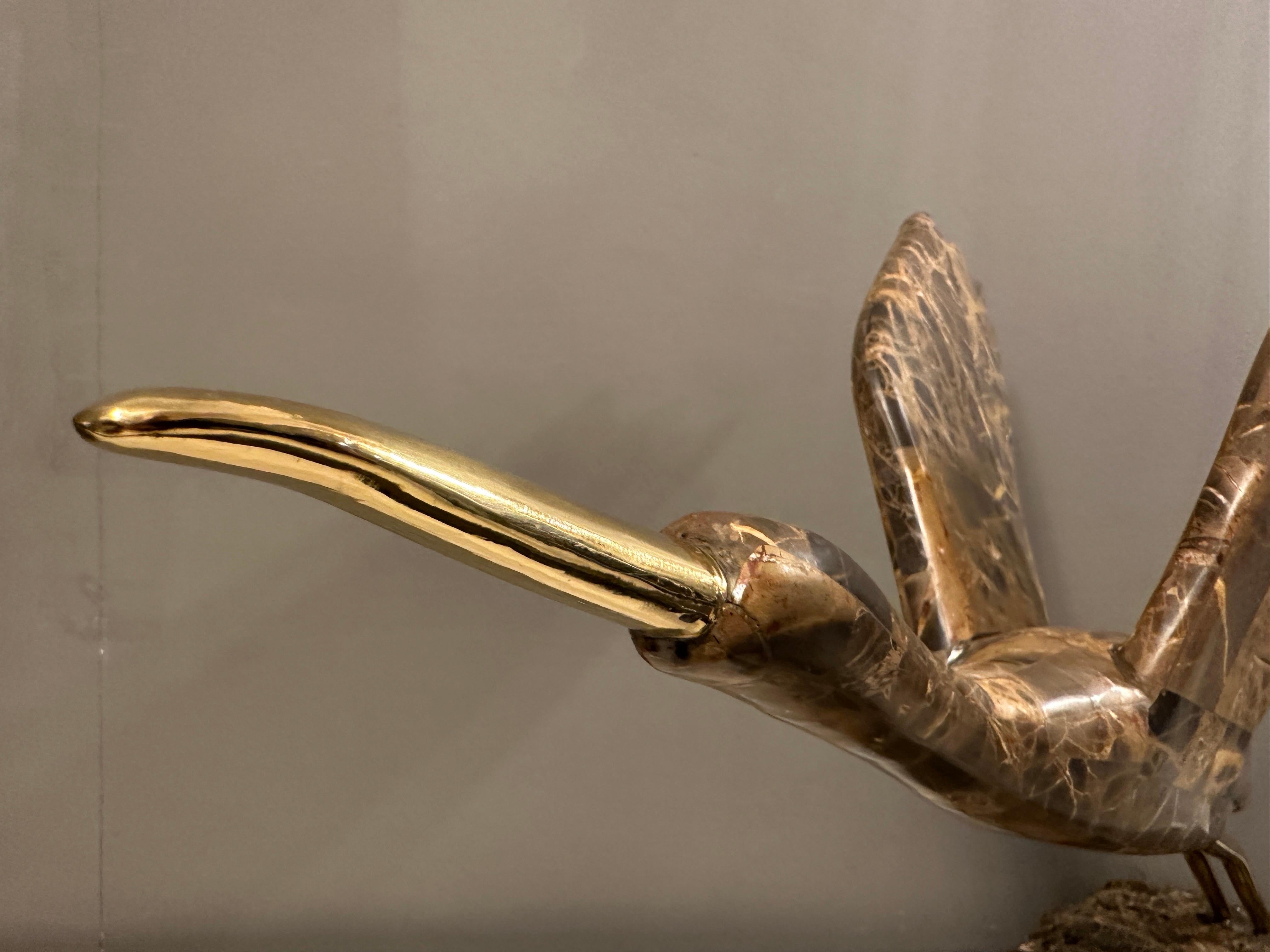 Hollywood Regency A Brass And Tessellated Marble Maitland Smith Bird For Sale