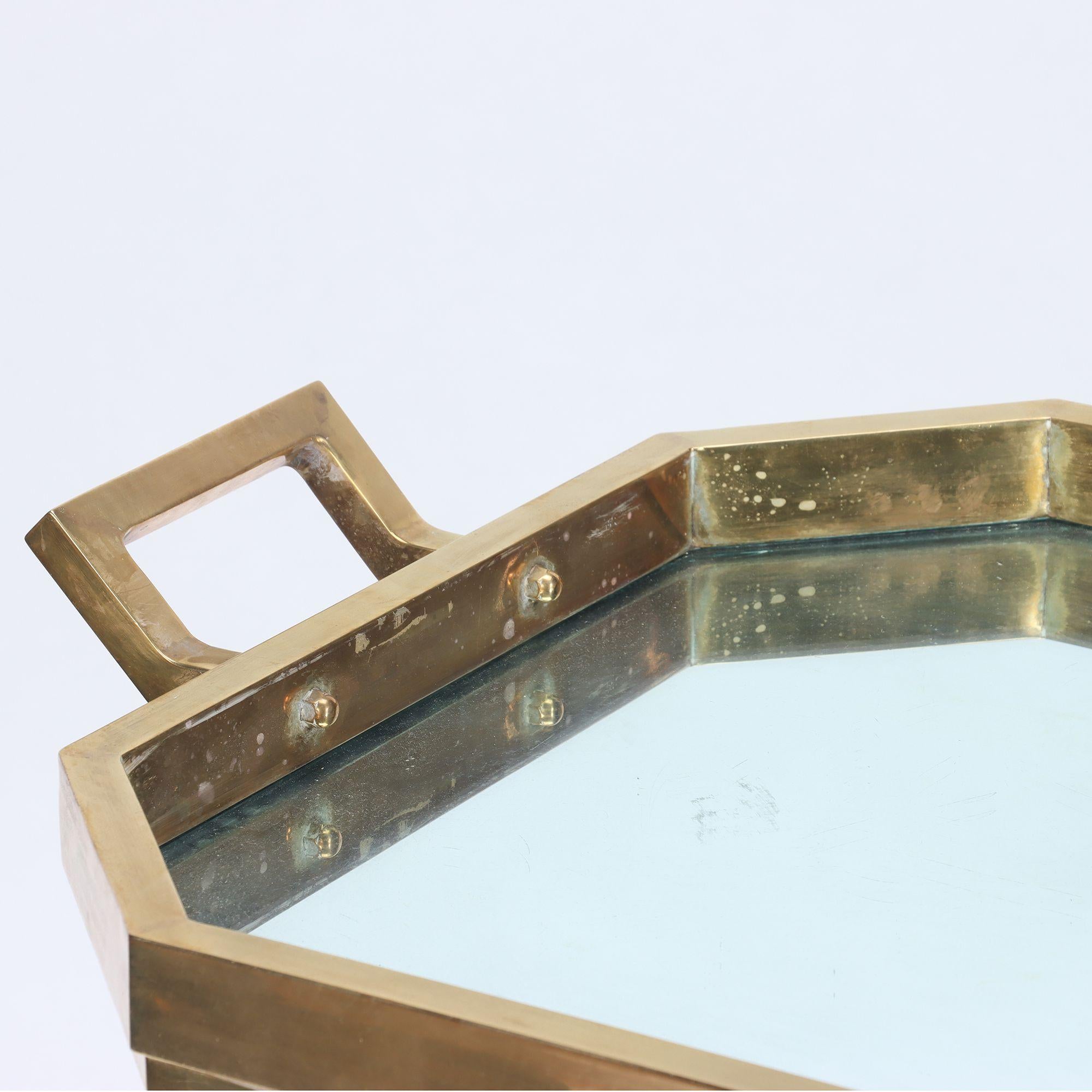 A brass butlers tray on stand of generous proportions C 1970. 1