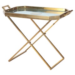 A brass butlers tray on stand of generous proportions C 1970.