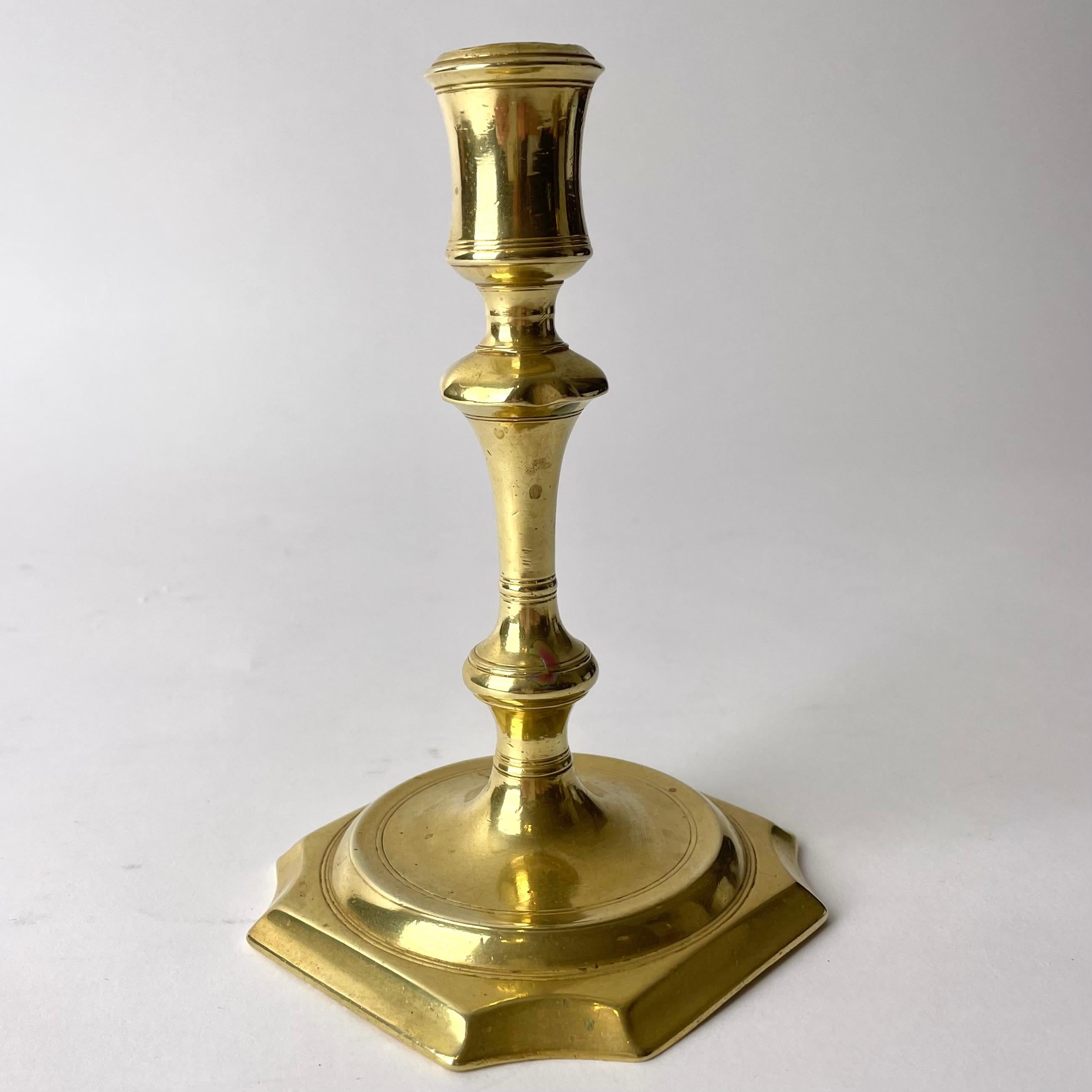 A Brass Candlestick in Swedish Baroque, early 18th Century For Sale 1