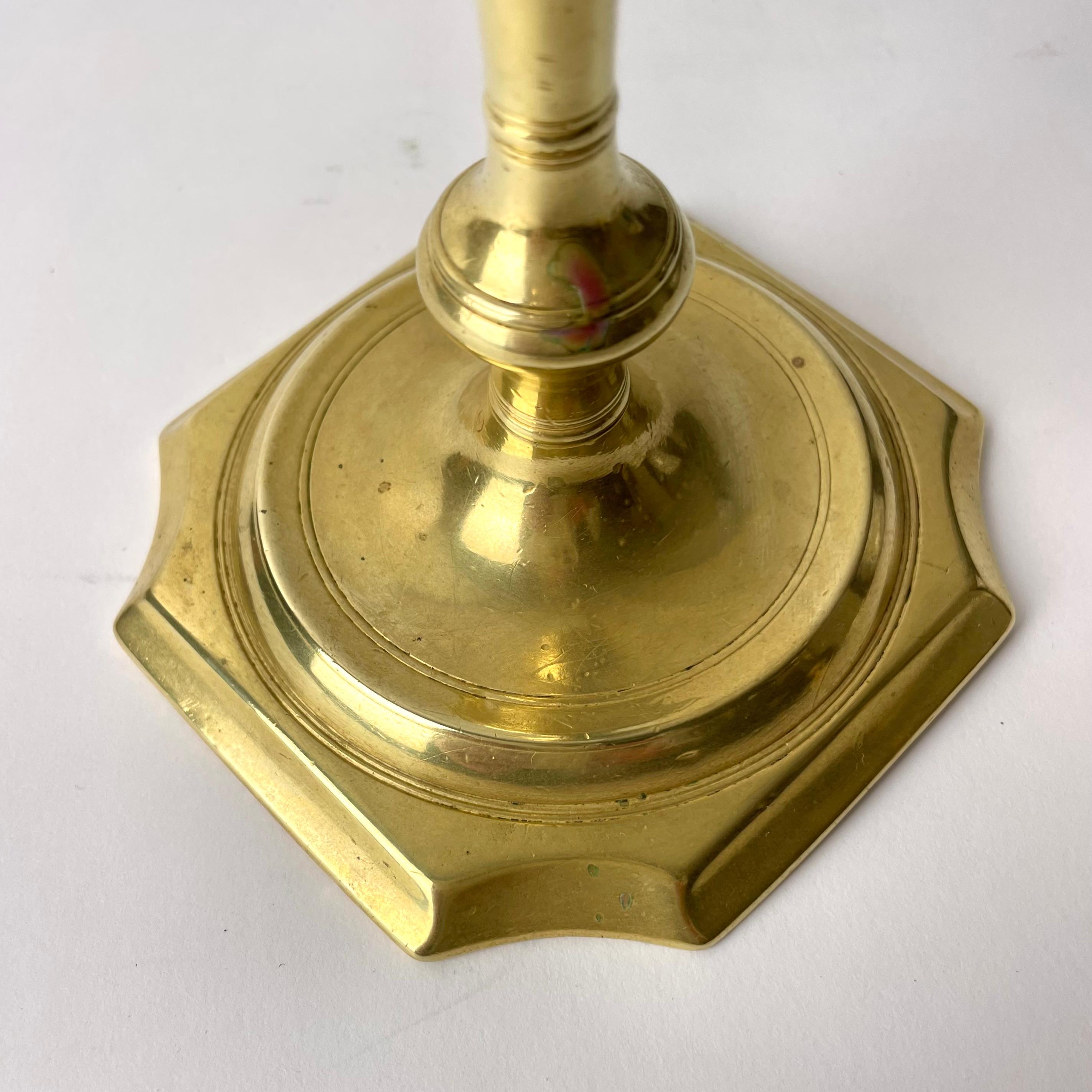 A Brass Candlestick in Swedish Baroque, early 18th Century For Sale 2