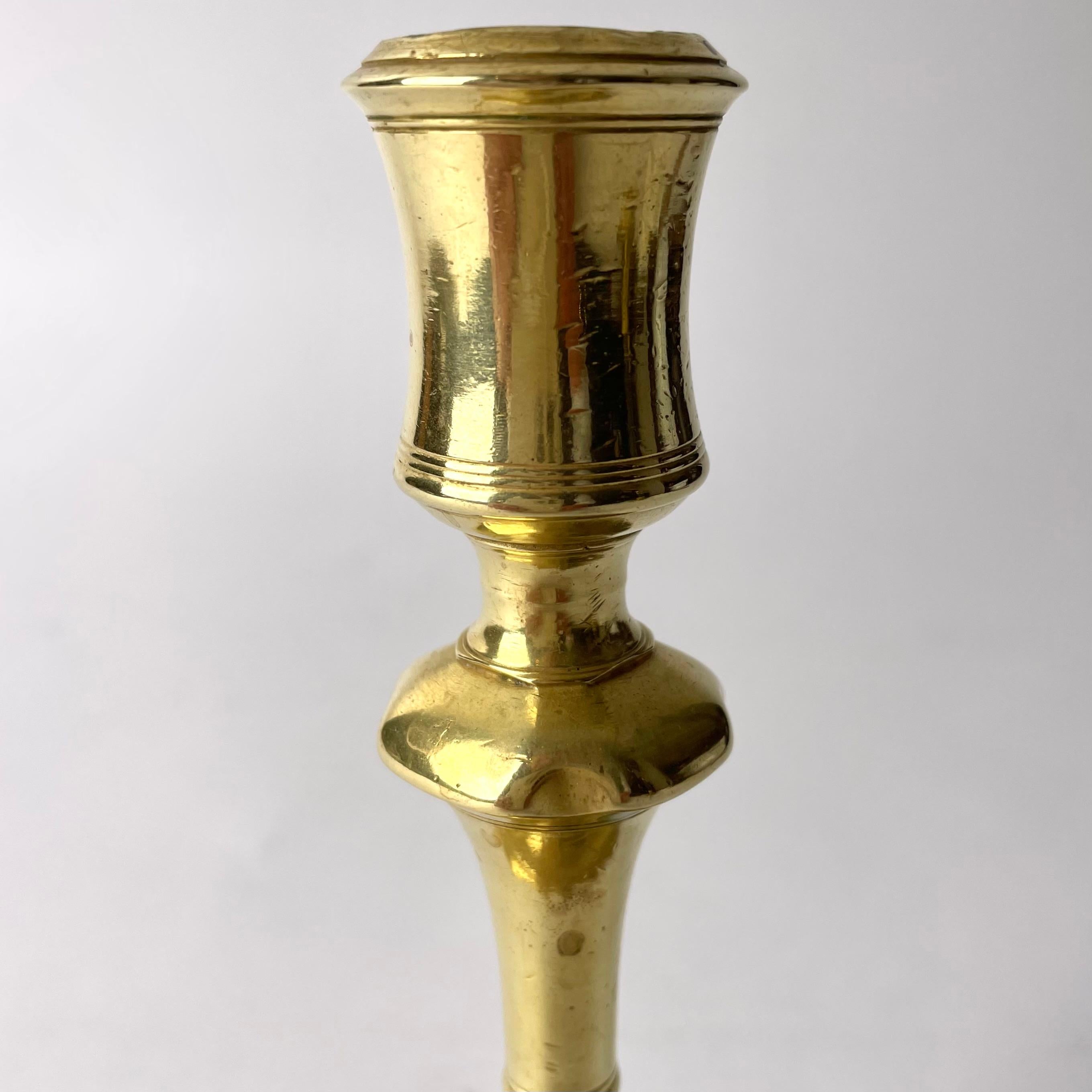 A Brass Candlestick in Swedish Baroque, early 18th Century For Sale 3