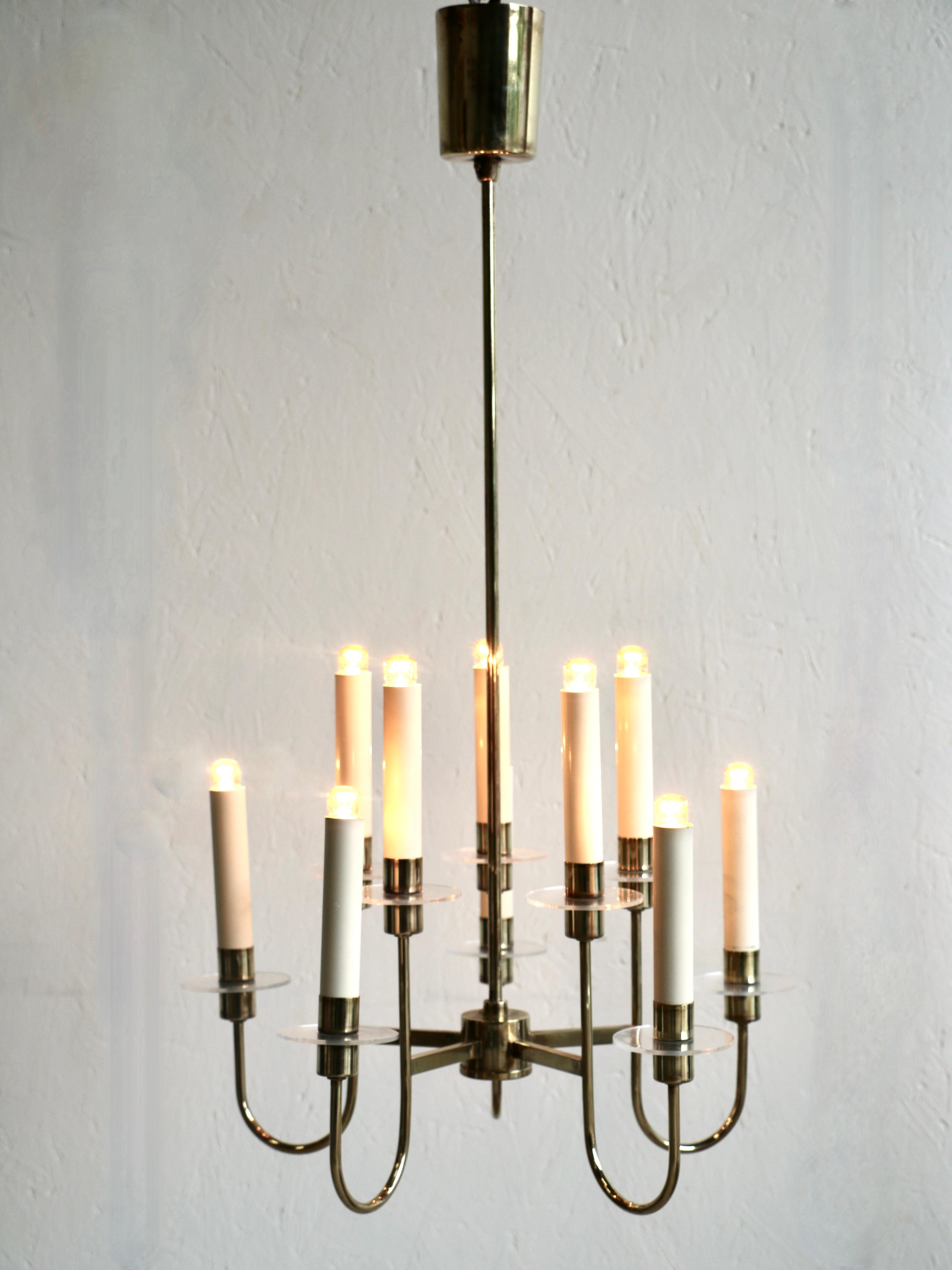 A brass chandelier, double row of 10 lights. France 60's